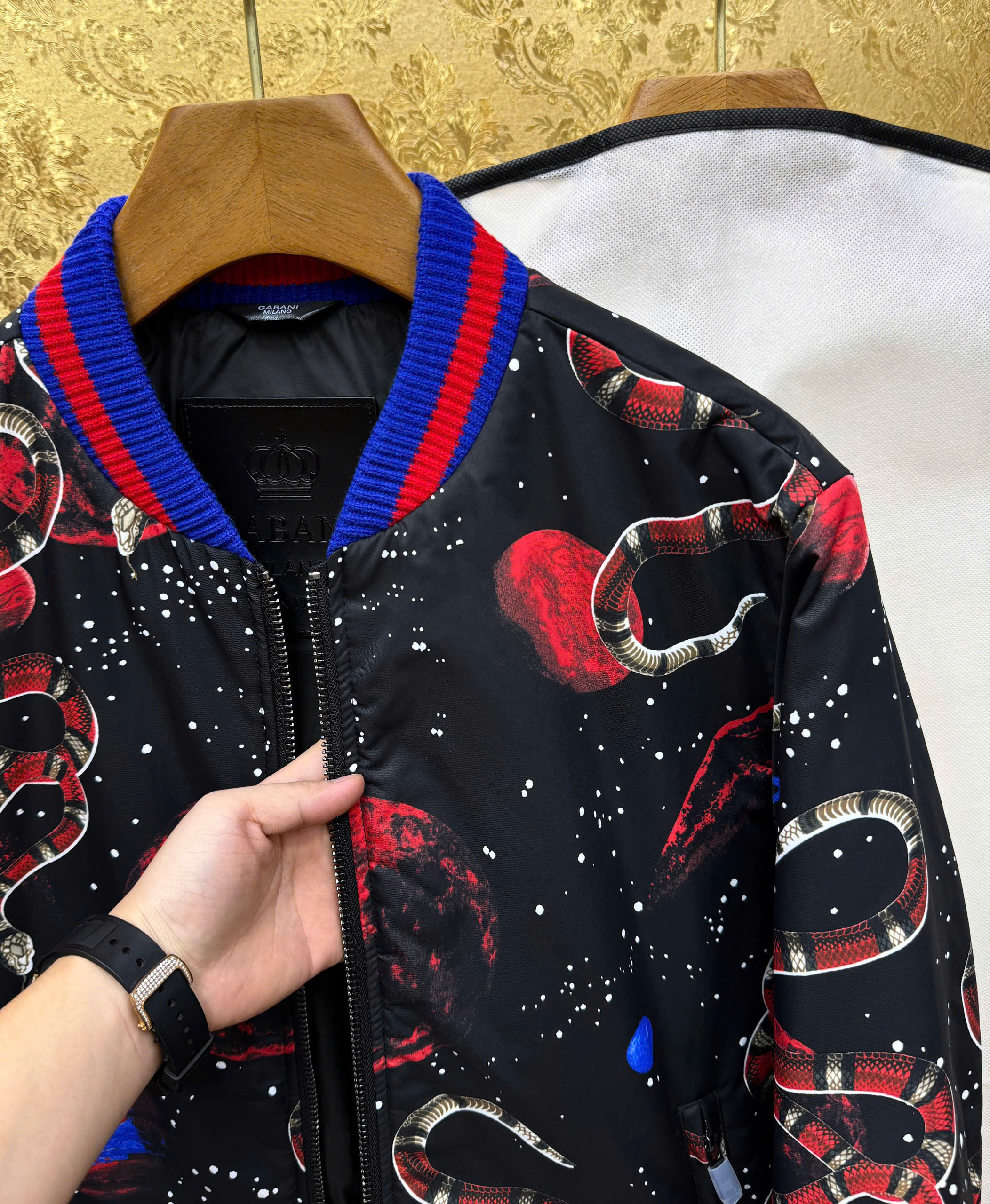 Áo khoác bomber gió Gucci GC Rắn snake check kẻ cổ Xanh Đỏ Like Auth 44-50 MK