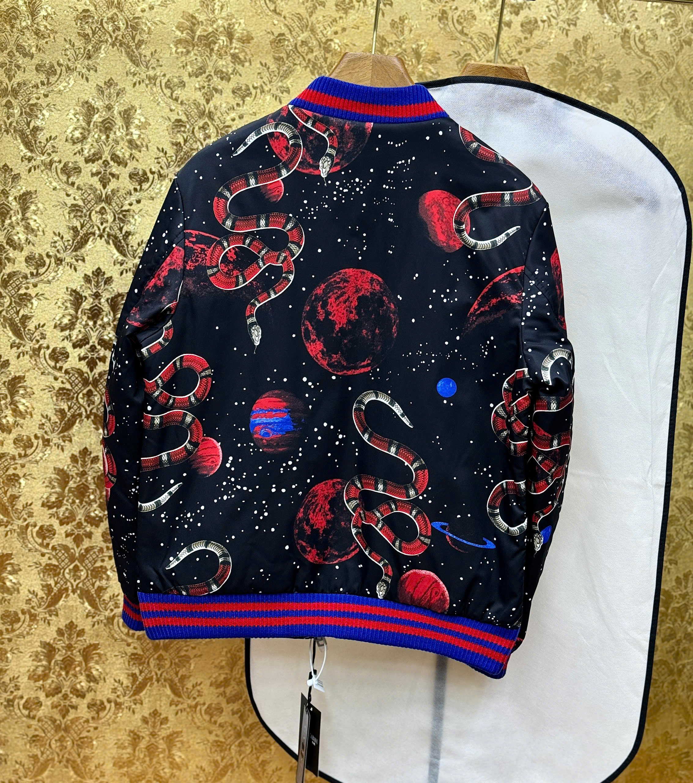 Áo khoác bomber gió Gucci GC Rắn snake check kẻ cổ Xanh Đỏ Like Auth 44-50 MK