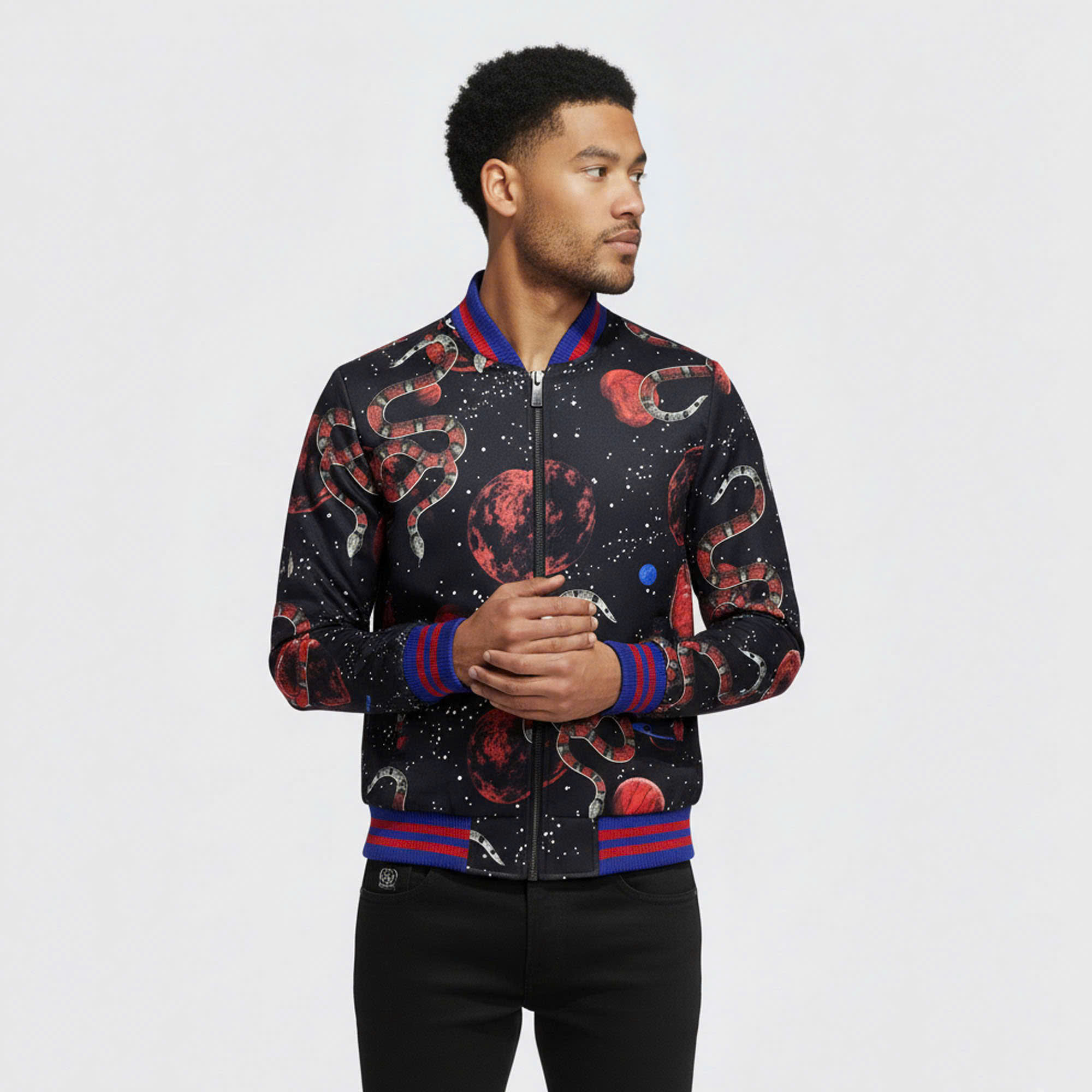 Áo khoác bomber gió Gucci GC Rắn snake check kẻ cổ Xanh Đỏ Like Auth 44-50 MK