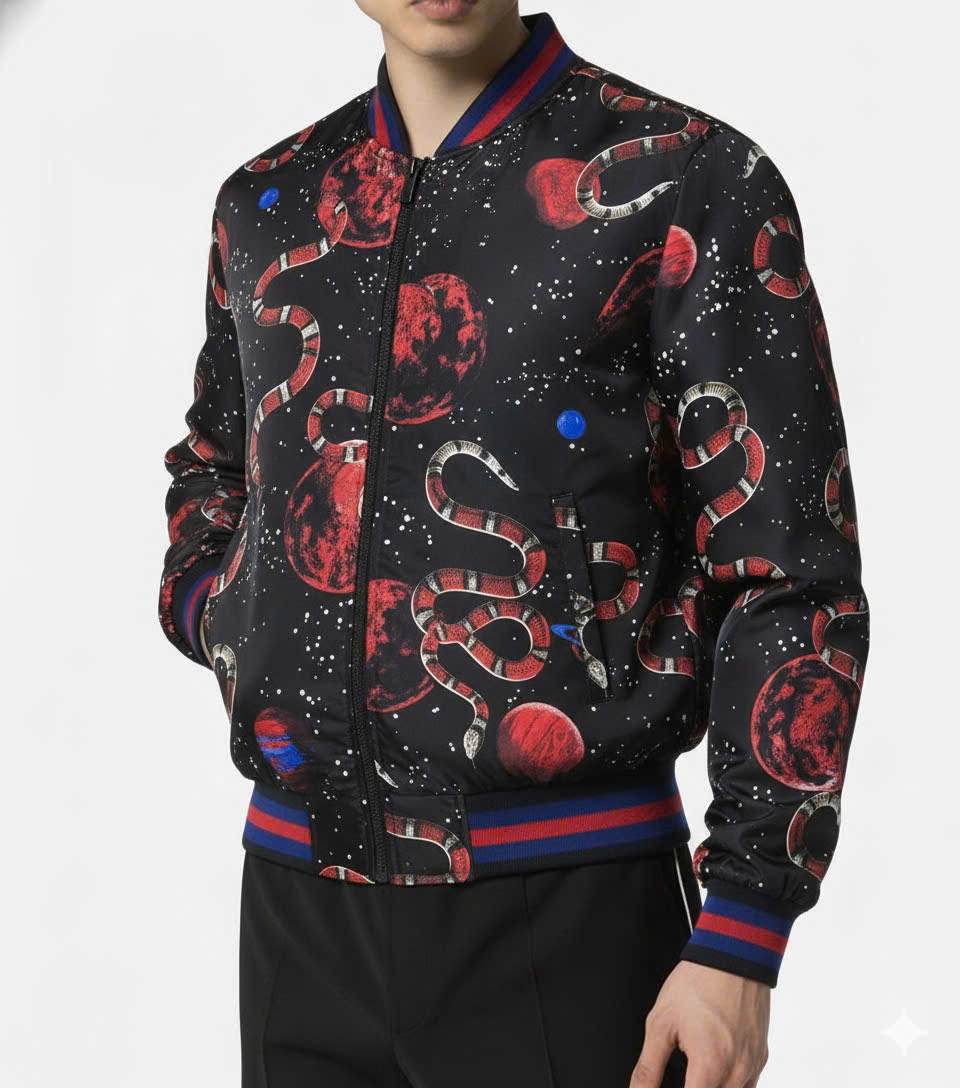 Áo khoác bomber gió Gucci GC Rắn snake check kẻ cổ Xanh Đỏ Like Auth 44-50 MK