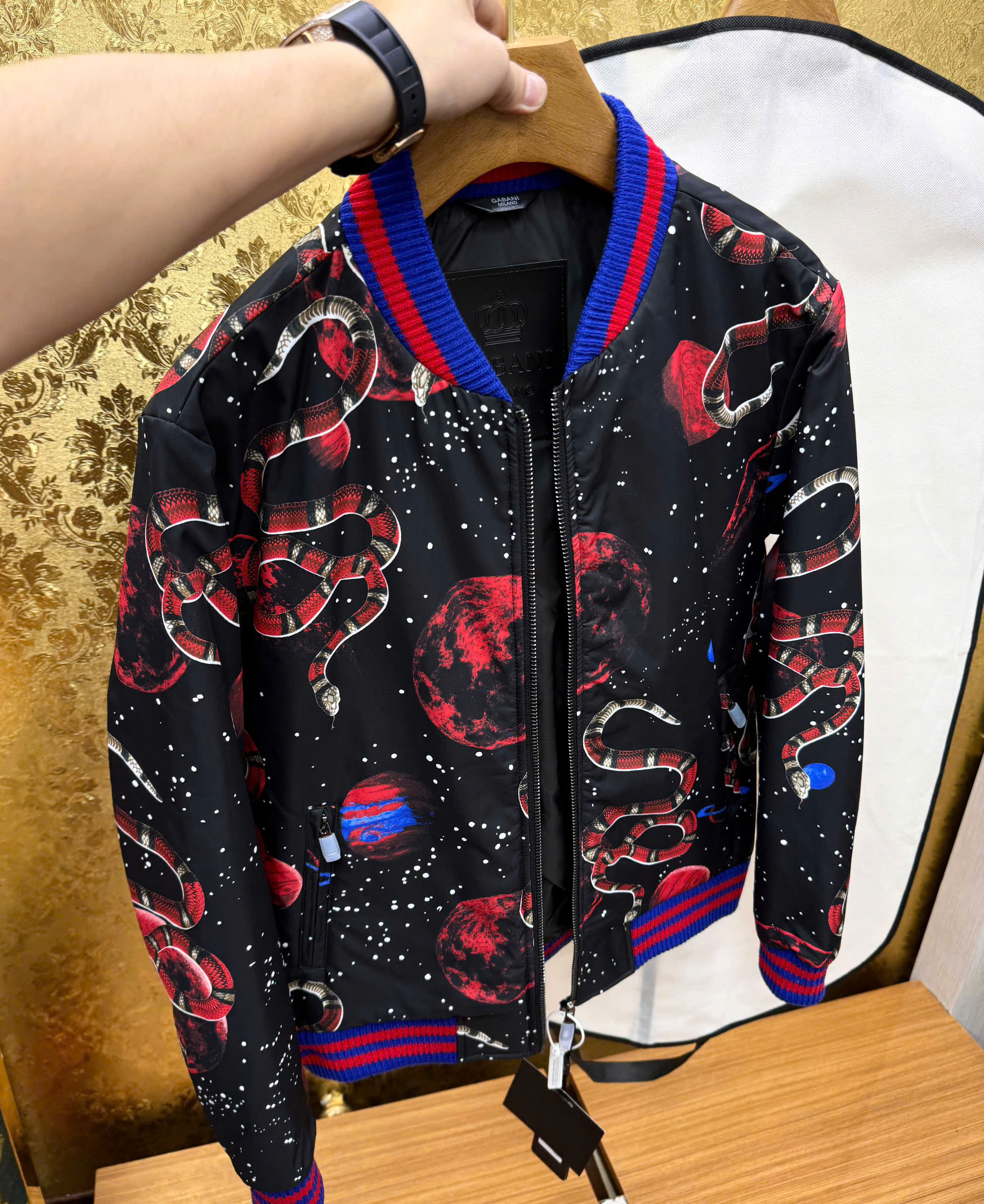 Áo khoác bomber gió Gucci GC Rắn snake check kẻ cổ Xanh Đỏ Like Auth 44-50 MK