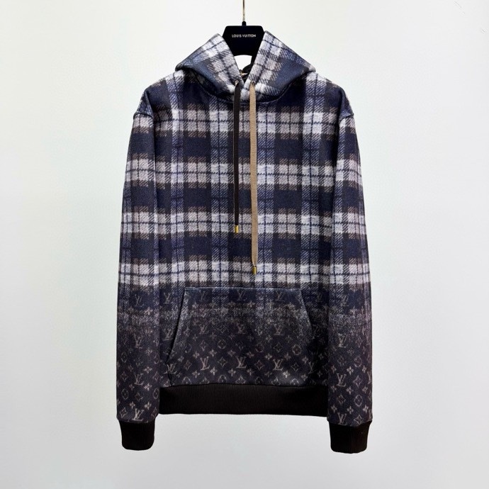 Áo khoác hoodie Louis Vuitton LV 015 Xanh Than kẻ sọc thân dưới full monogram Like Auth S-L VTN