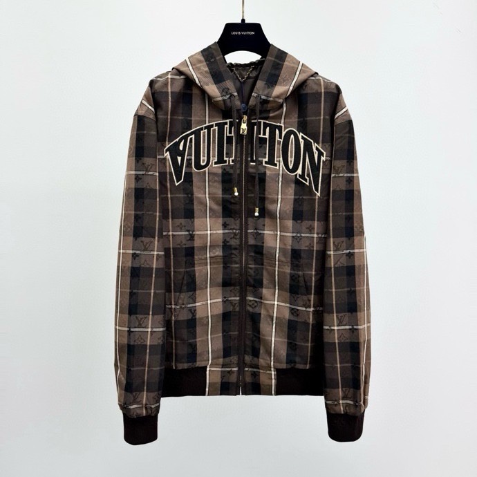 Áo khoác hoodie Louis Vuitton LV 1361 Nâu kẻ sọc logo ngực Like Auth S-L VTN