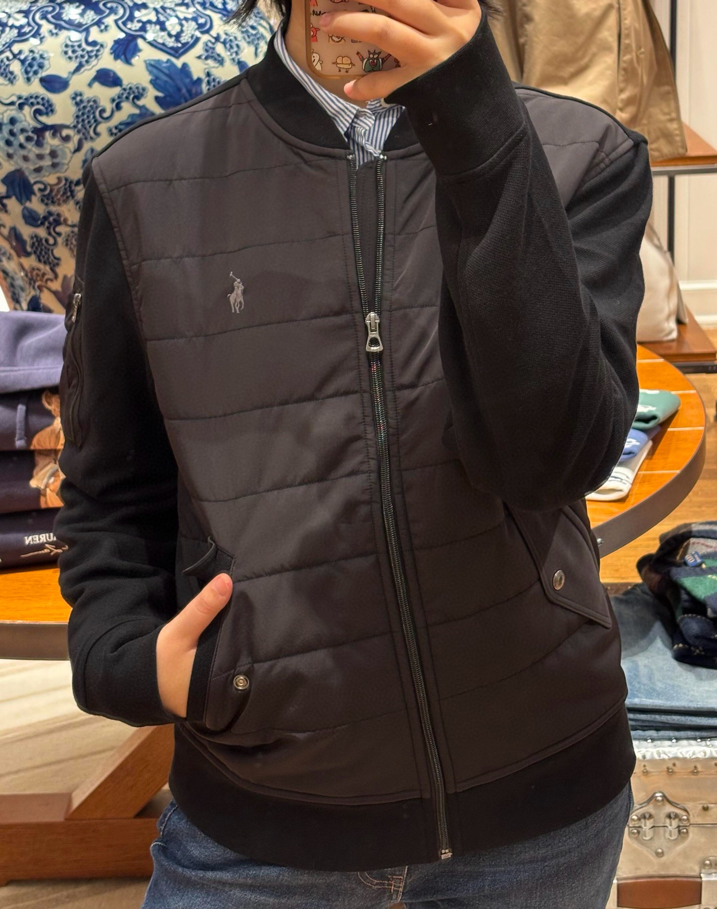 Áo khoác bomber Polo 25369 Đen logo ngựa thêu ngực Like Auth S-L VTN