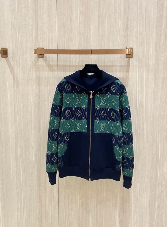 Áo khoác hoodie len Louis Vuitton LV 1273 Xanh Than 2 mặt monogram logo Xanh Lá Like Auth S-L VTN