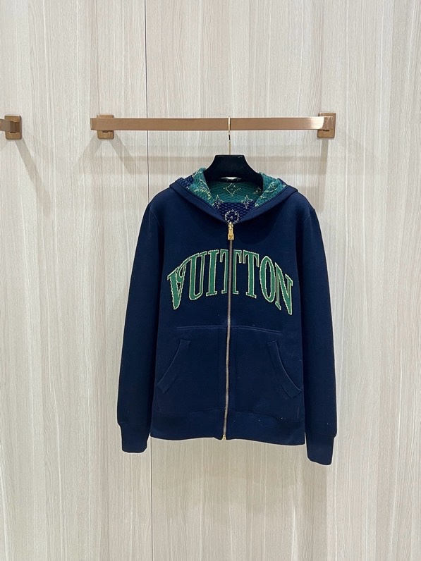 Áo khoác hoodie len Louis Vuitton LV 1273 Xanh Than 2 mặt monogram logo Xanh Lá Like Auth S-L VTN