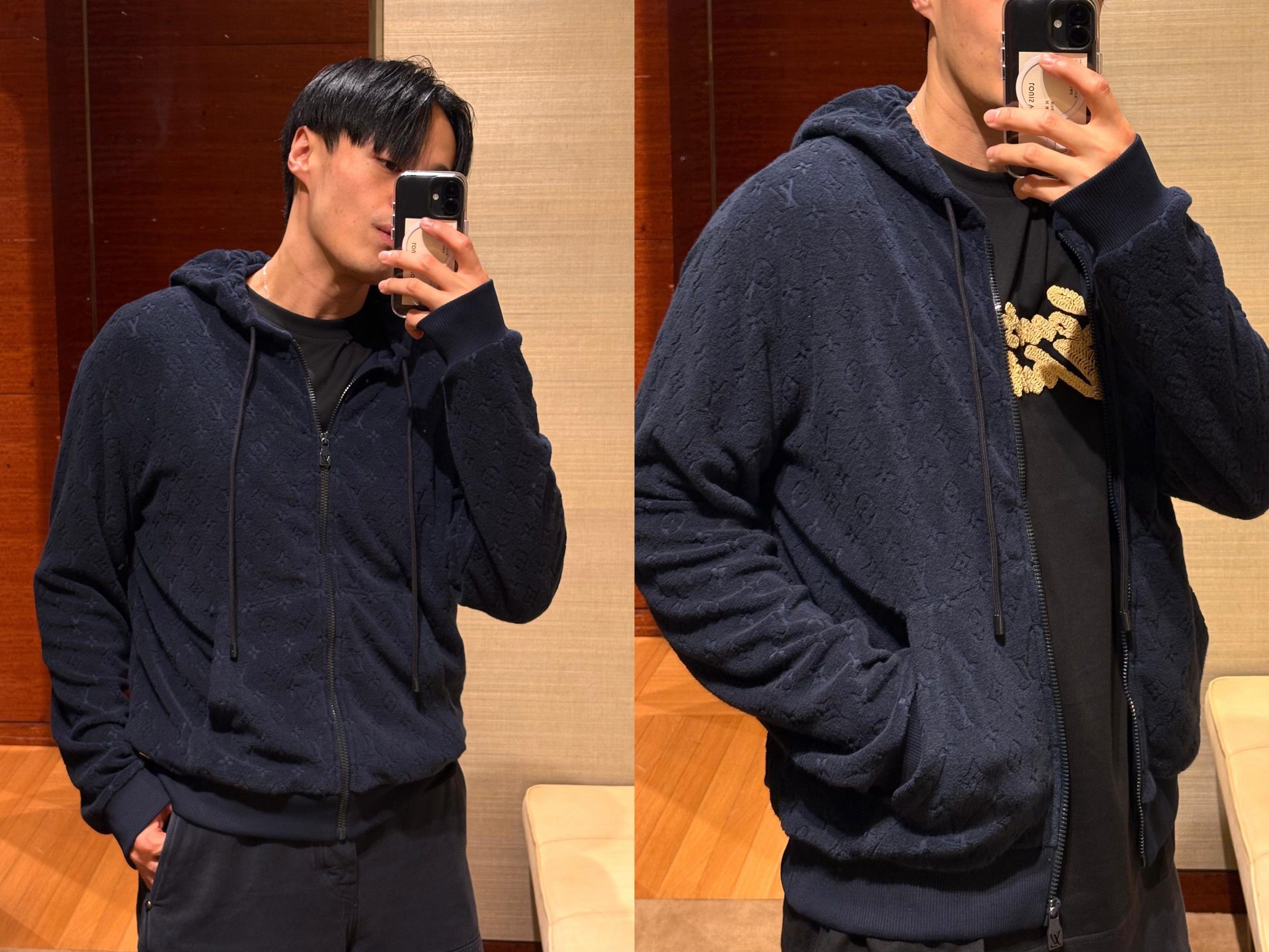 Áo khoác hoodie Louis Vuitton LV 25361 Xanh Than monogram dập nổi Like Auth S-L VTN