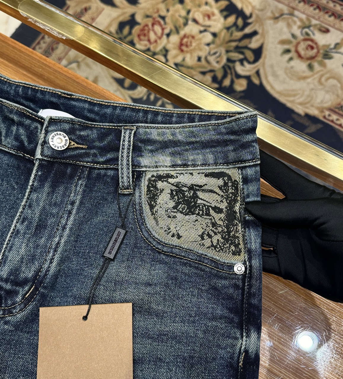 Quần short jean Burberry BBR Xanh họa tiết logo cưỡi ngựa túi Like Auth 1-1 on web CD