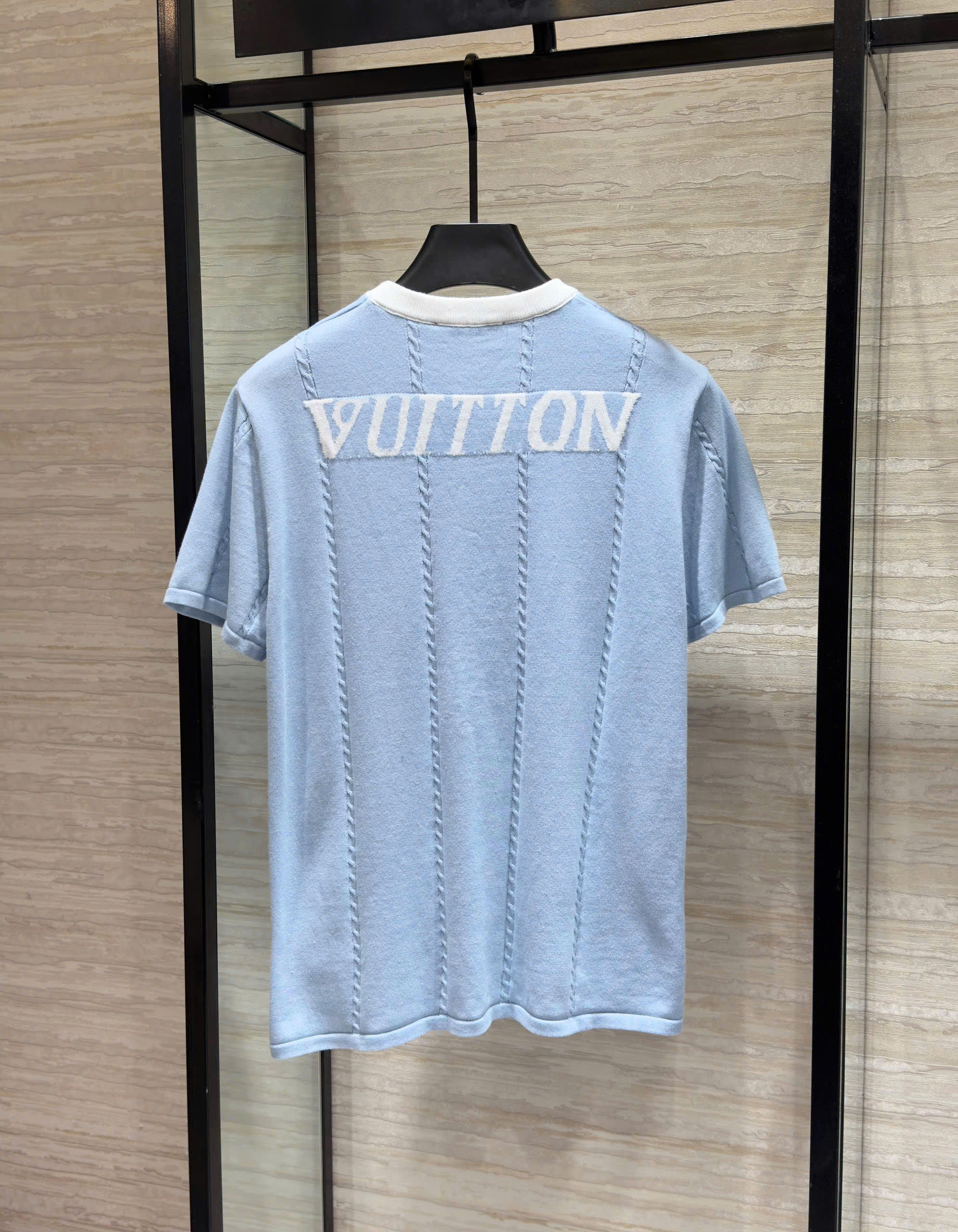 Áo phông T shirt Louis Vuitton LV Xanh logo thêu ngực lưng Like Auth S-L DDT