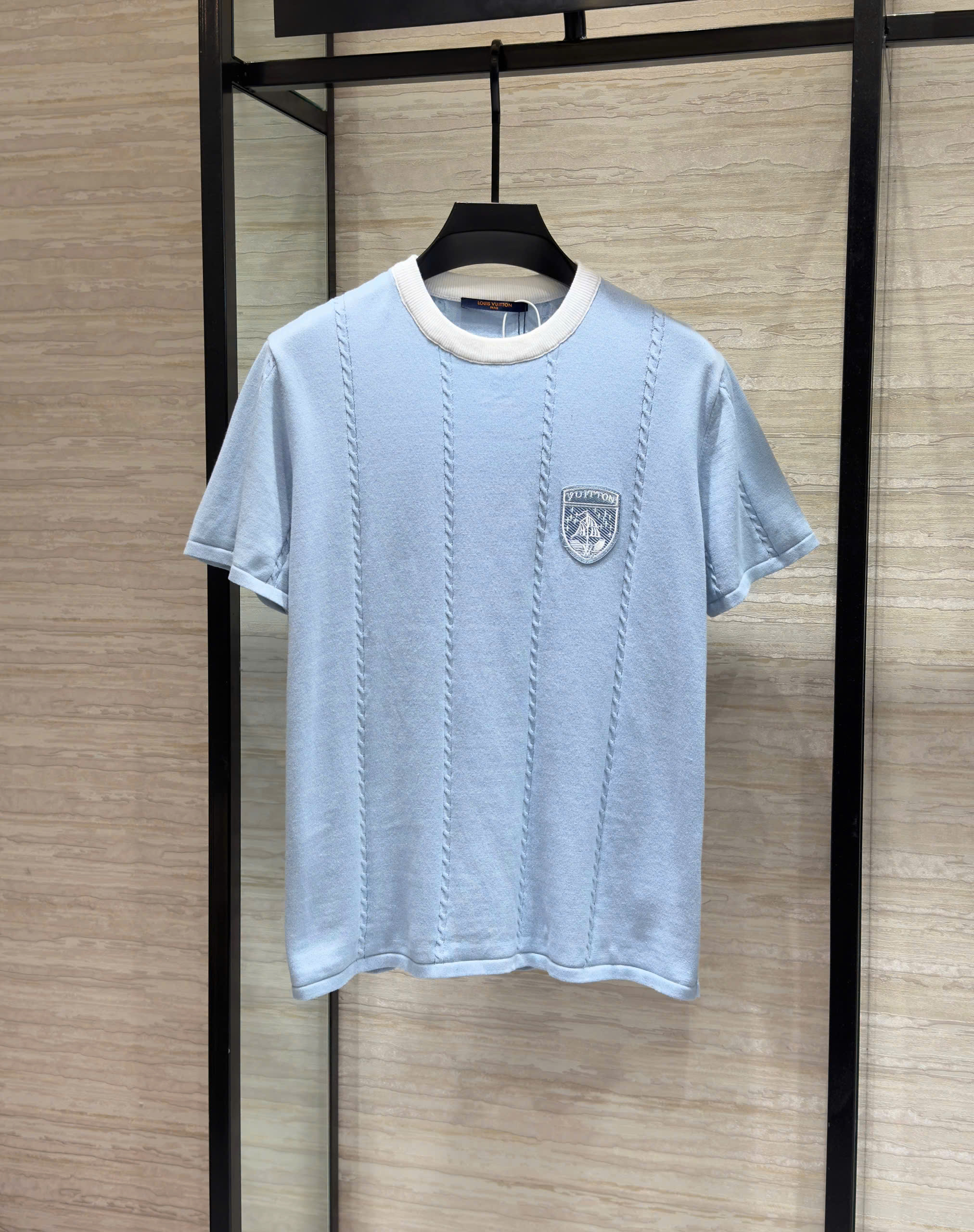 Áo phông T shirt Louis Vuitton LV Xanh logo thêu ngực lưng Like Auth S-L DDT