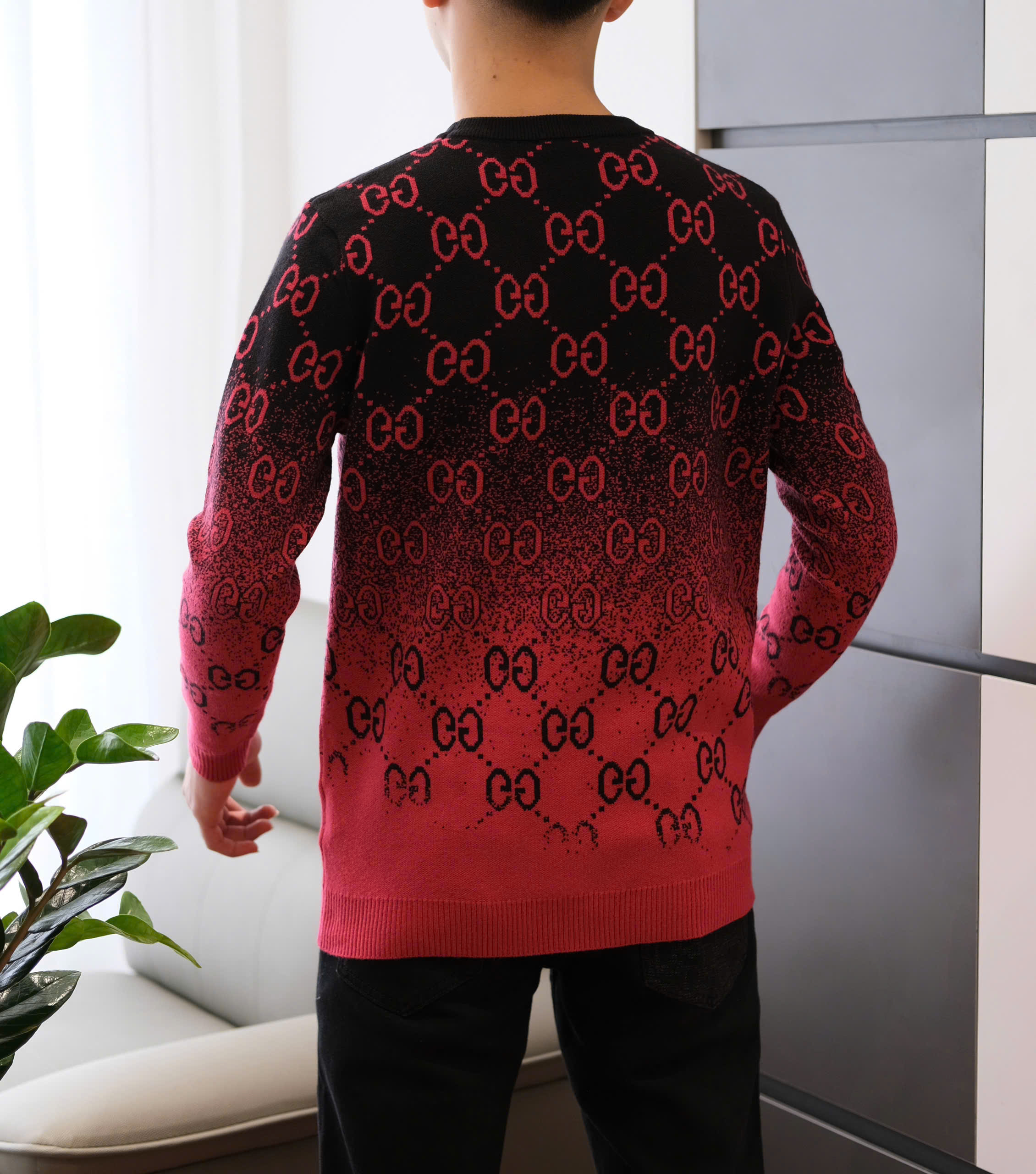Áo sweater len Gucci GC loang Đỏ Đen monogram full Like Auth M-XXL DDT