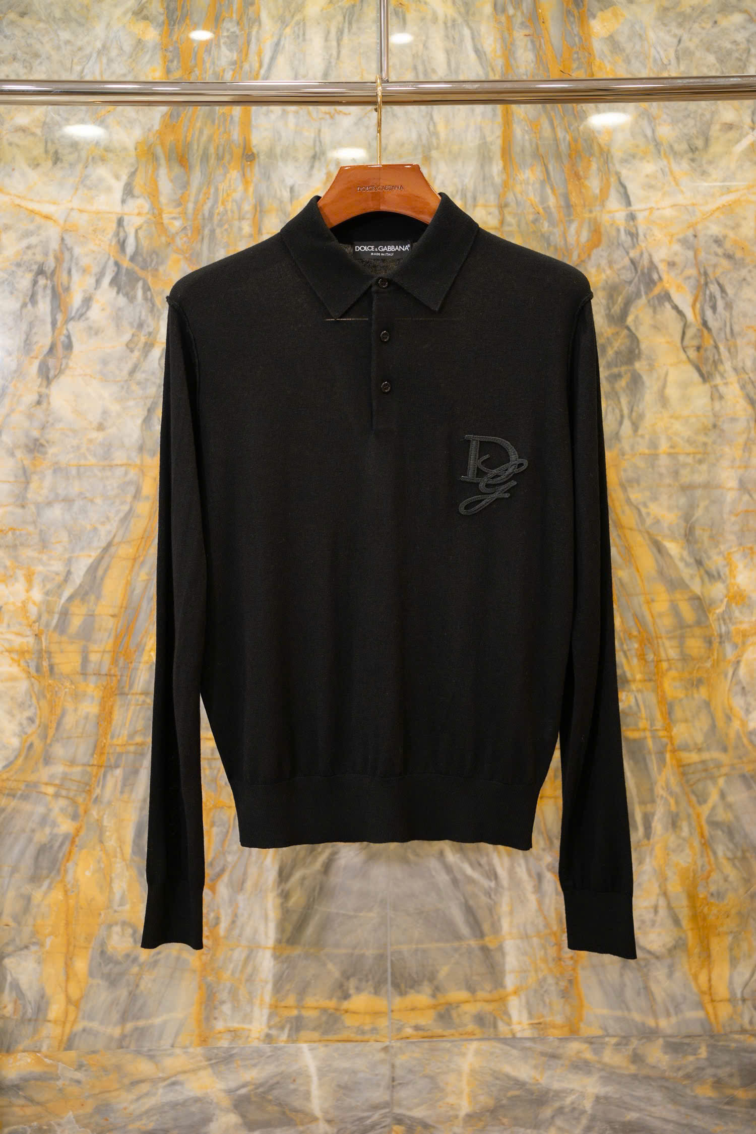 Áo polo len mongtoghi dài tay Dolce Gabbana Đen logo DG thêu ngực Like Auth 44-50 DDT