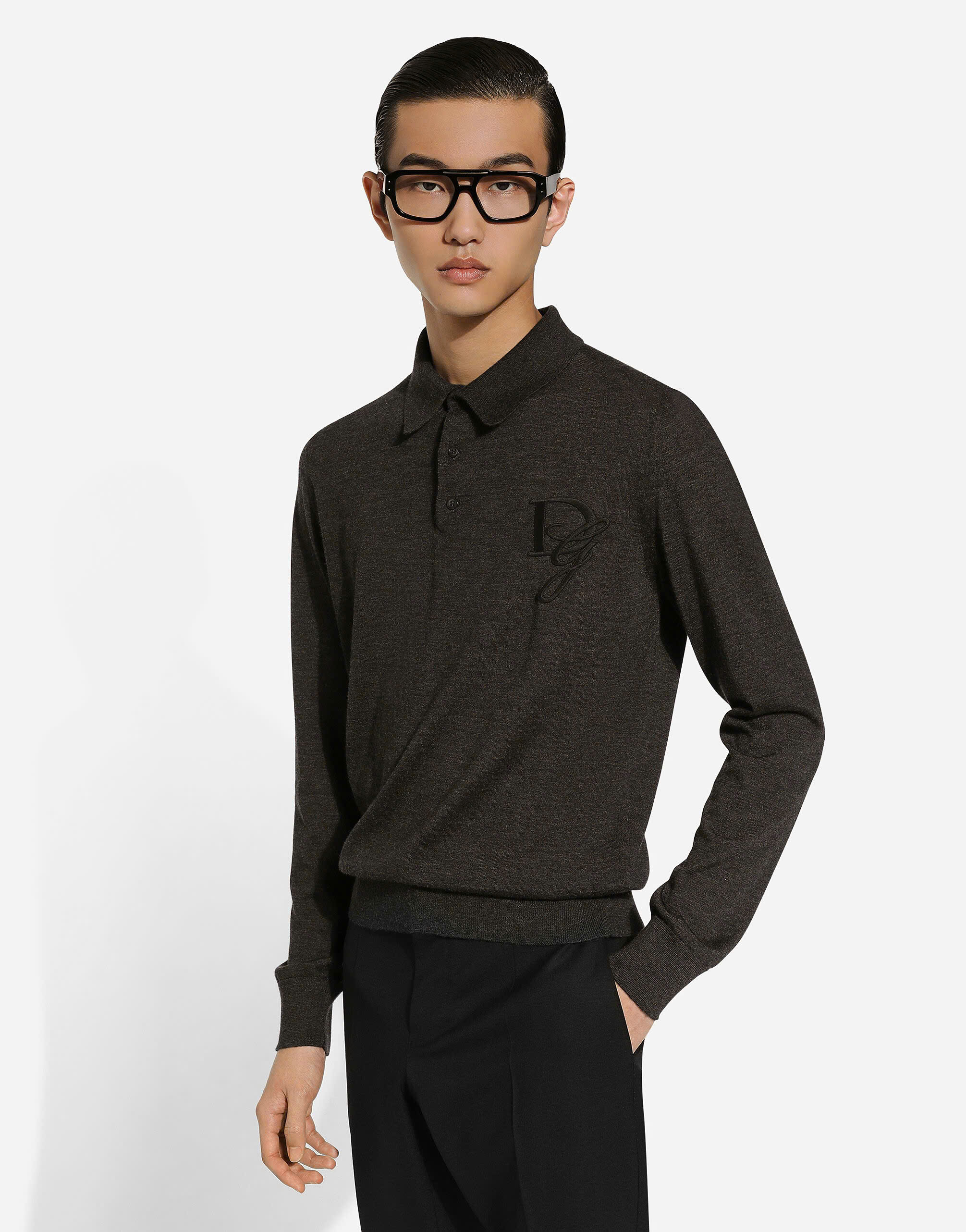 Áo polo len mongtoghi dài tay Dolce Gabbana Đen logo DG thêu ngực Like Auth 44-50 DDT