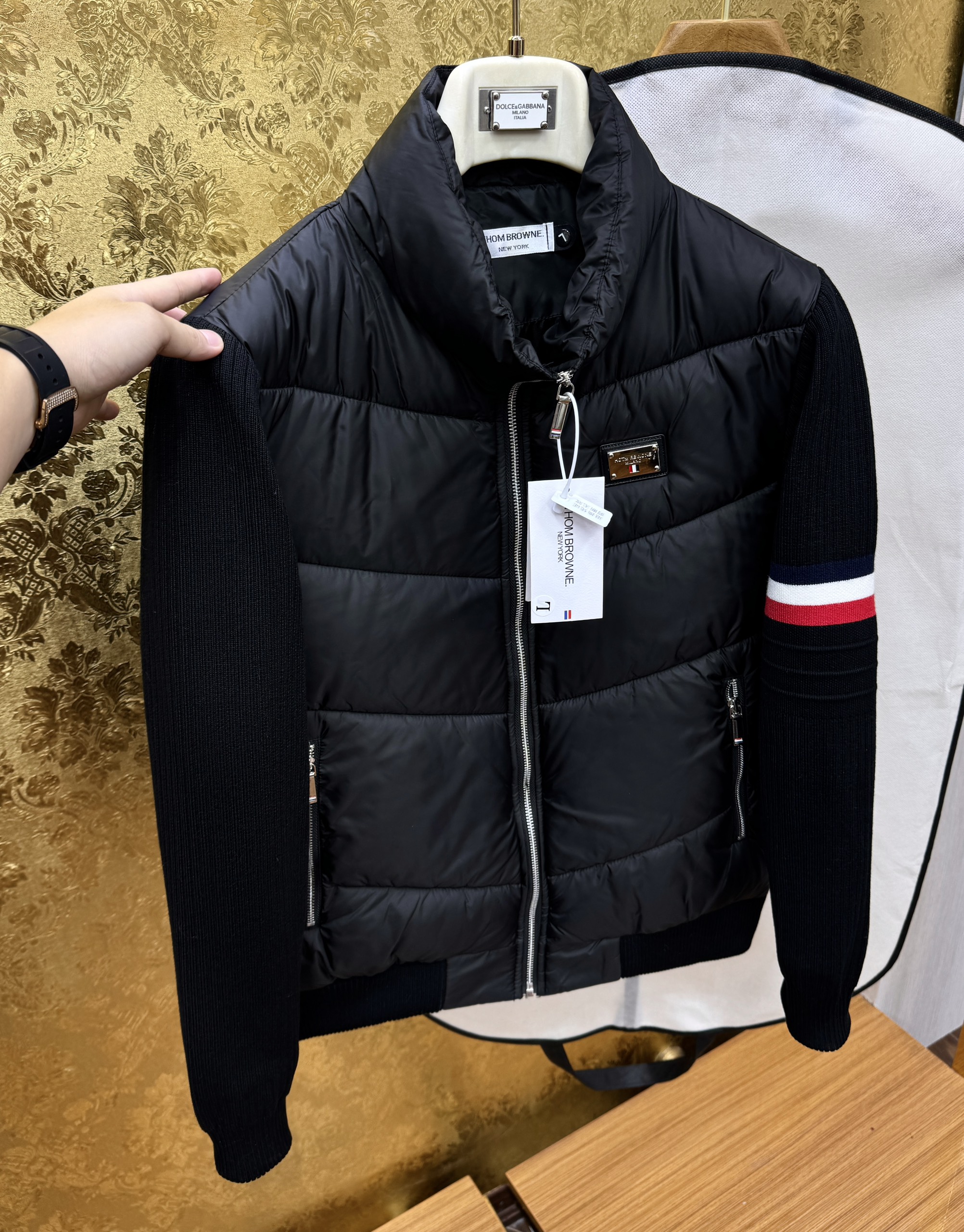 Áo khoác phao Thombrowne Đen check kẻ sọc tay tag vuông ngực Like Auth M-XXL CD