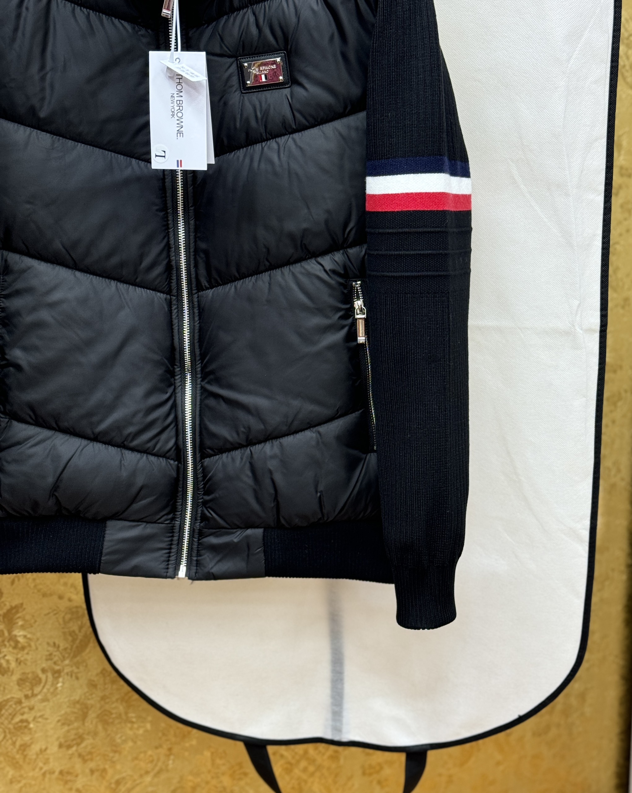 Áo khoác phao Thombrowne Đen check kẻ sọc tay tag vuông ngực Like Auth M-XXL CD