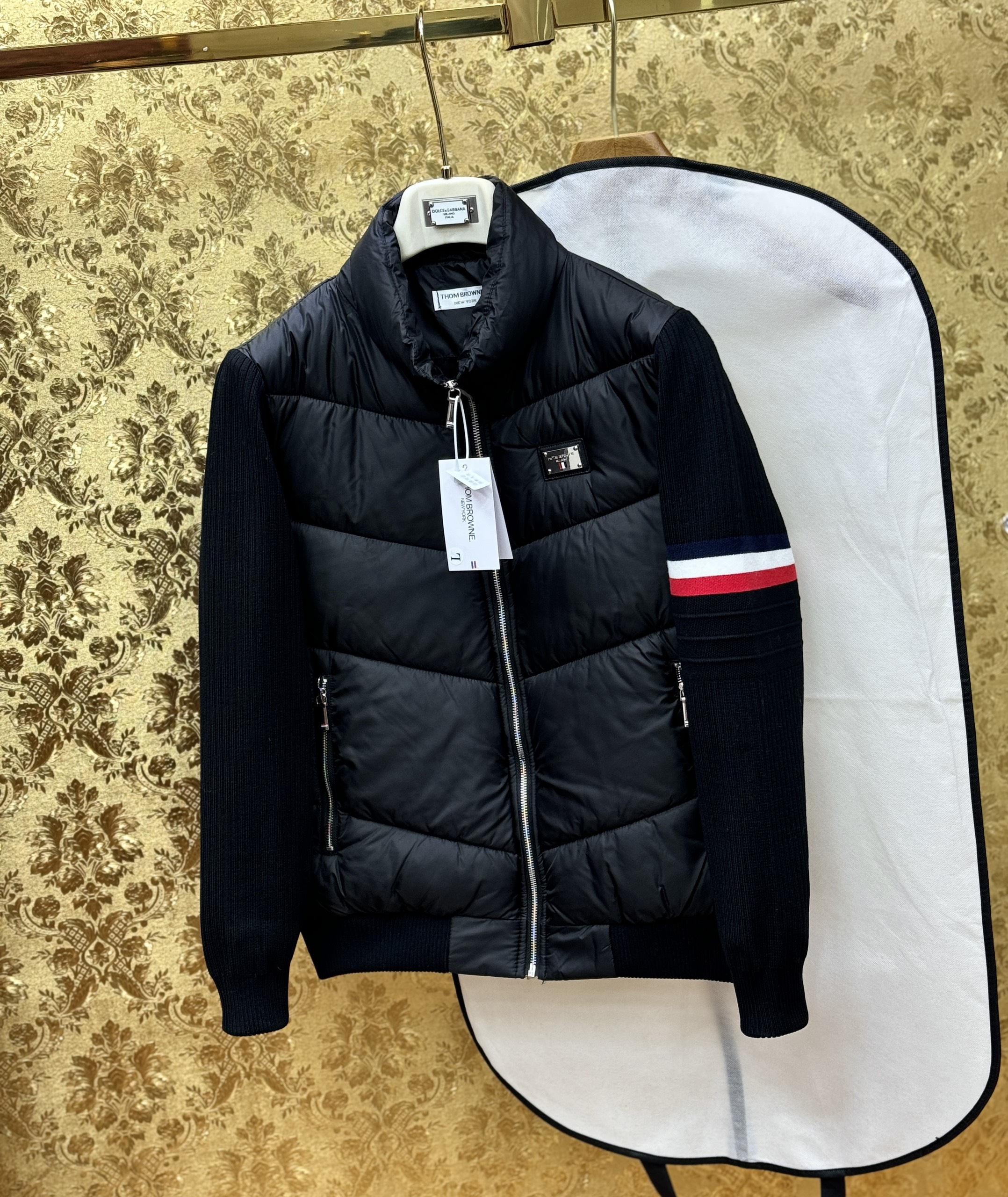 Áo khoác phao Thombrowne Đen check kẻ sọc tay tag vuông ngực Like Auth M-XXL CD