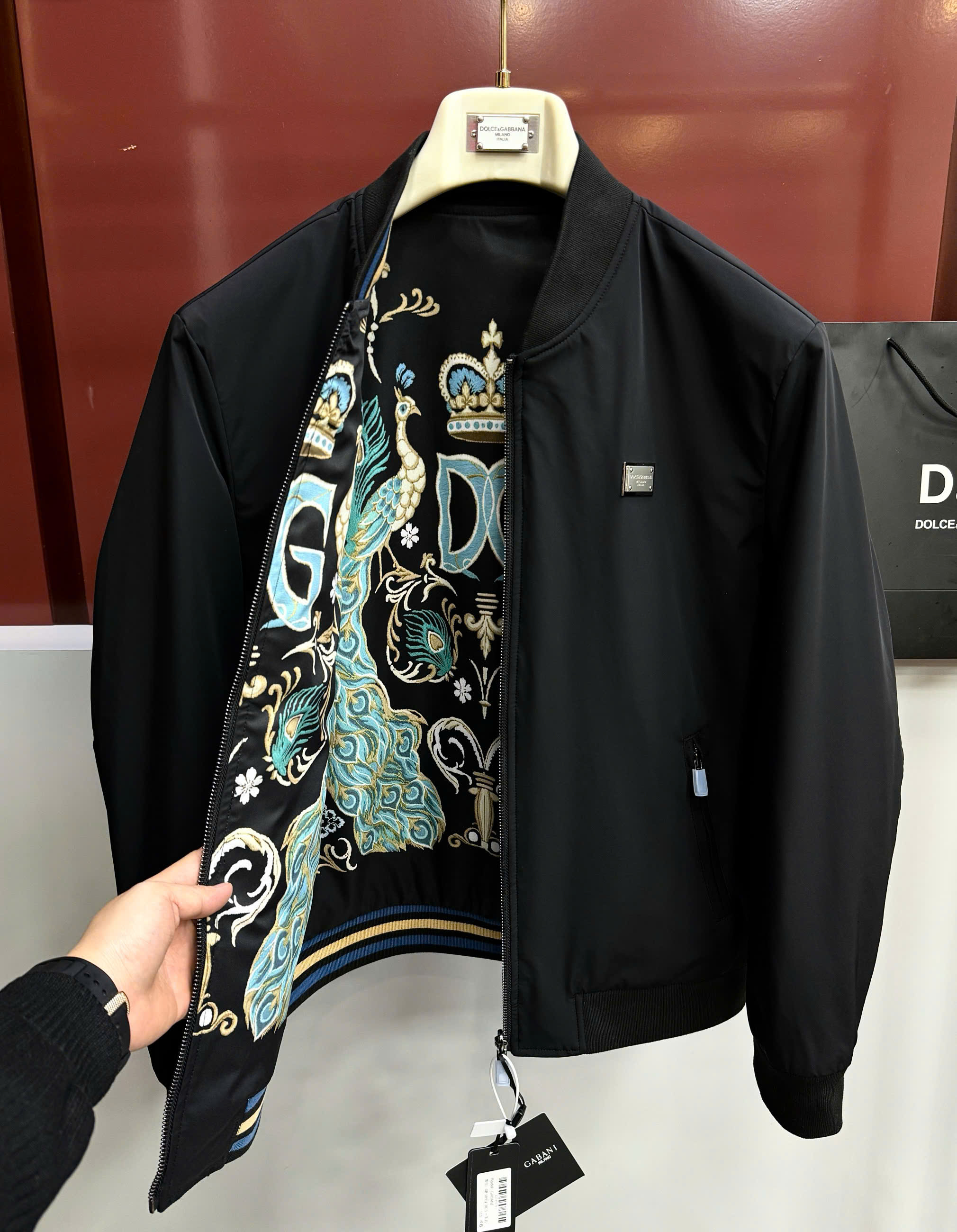 Áo khoác bomber Dolce Gabbana DG logo thêu đôi Công vương miện Like Auth 44-50 CD