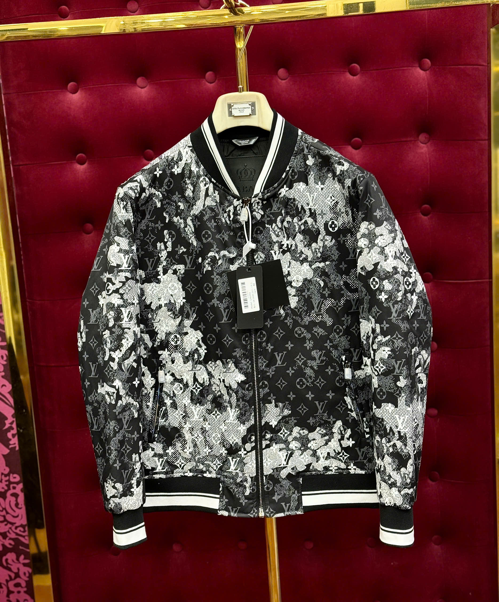 Áo khoác bomber Louis Vuitton LV loang monogram check kẻ sọc viền cổ cạp Like Auth 44-50 CD