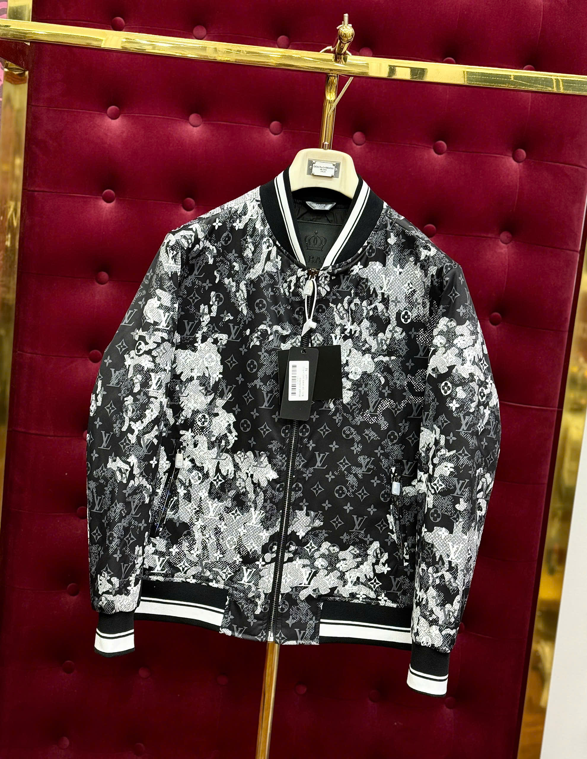 Áo khoác bomber Louis Vuitton LV loang monogram check kẻ sọc viền cổ cạp Like Auth 44-50 CD