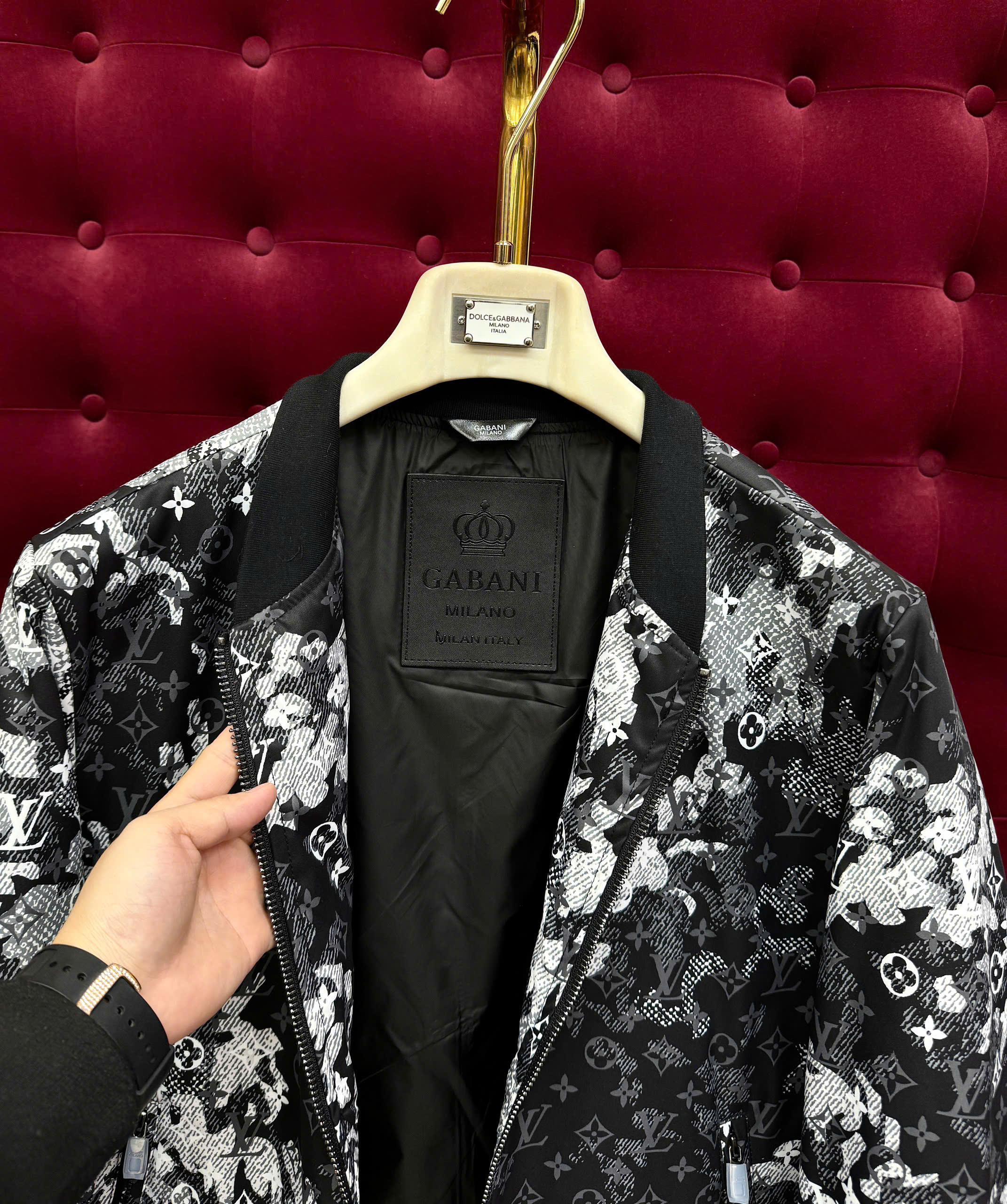 Áo khoác bomber Louis Vuitton LV loang monogram check kẻ sọc viền cổ cạp Like Auth 44-50 CD