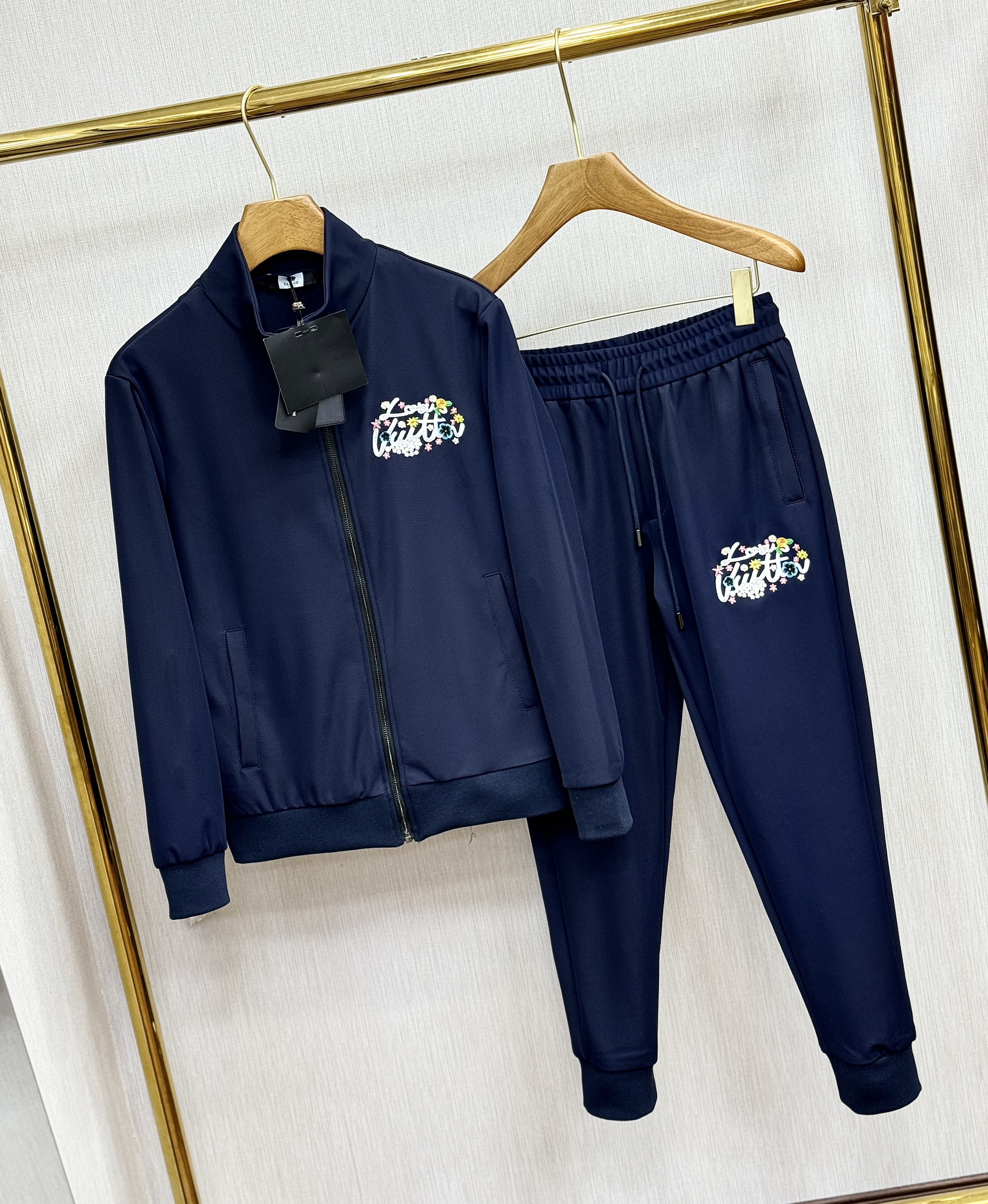 Set bộ nỉ Louis Vuitton khóa Xanh than logo thêu LV thêu hoa Like AUth 44-50 CD