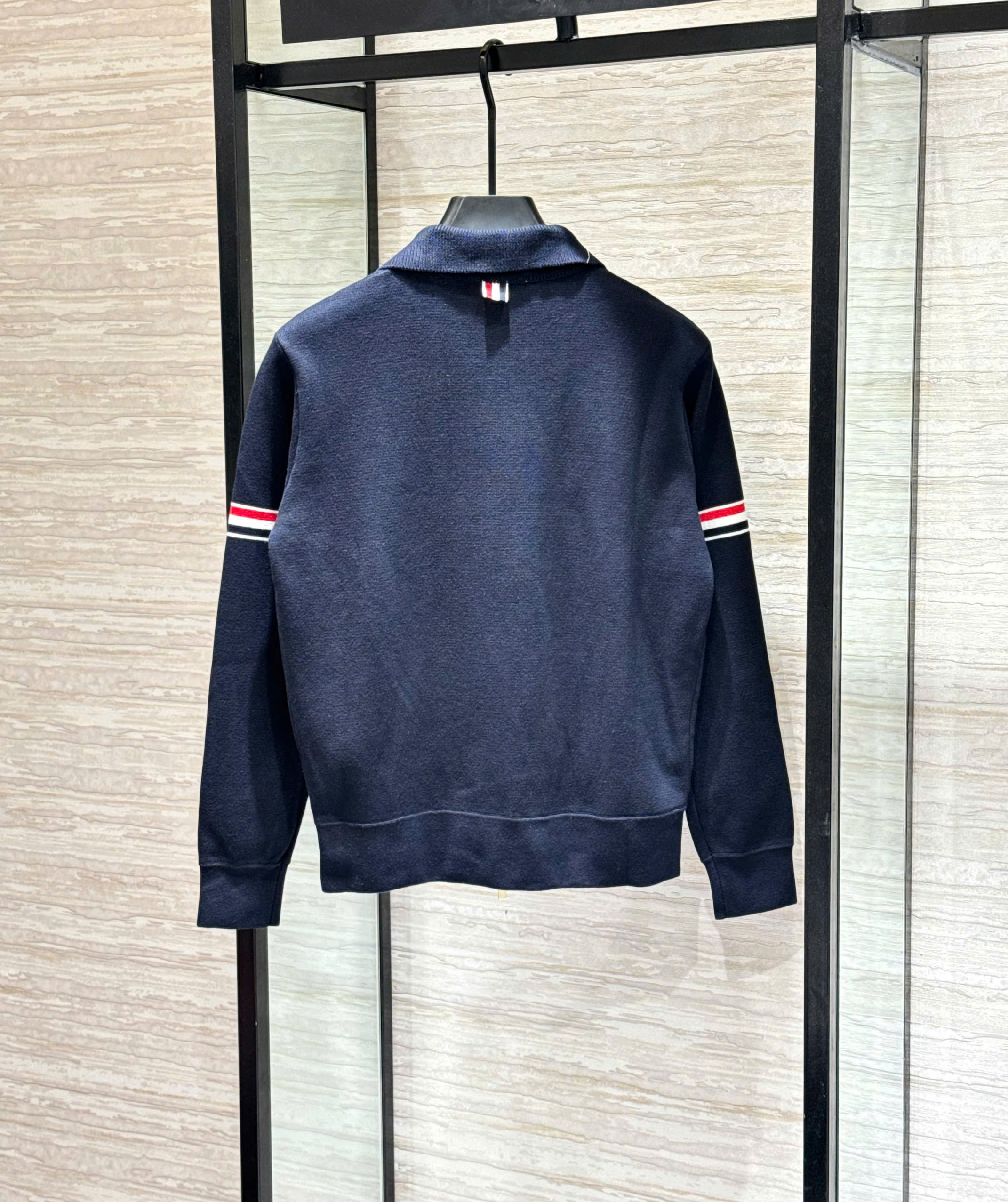 Áo khoác len Thombrowne Xanh Than cổ bẻ 2 tay kẻ tay sọc Xanh Đỏ Like Auth M-XXL DDT