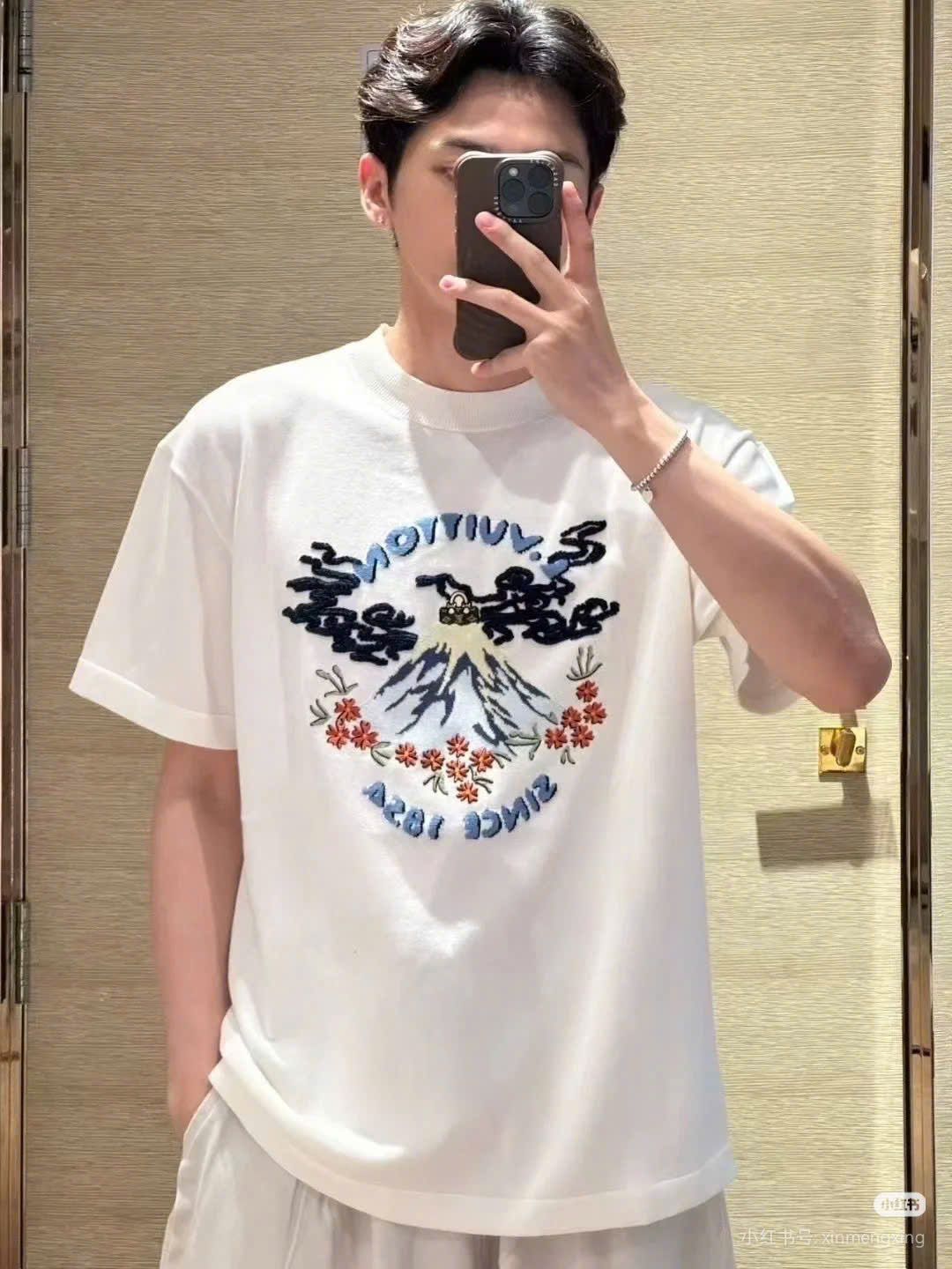 Áo phông T shirt Louis Vuitton LV Trắng logo thêu họa tiết trên đỉnh núi Like Auth XS-M DDT