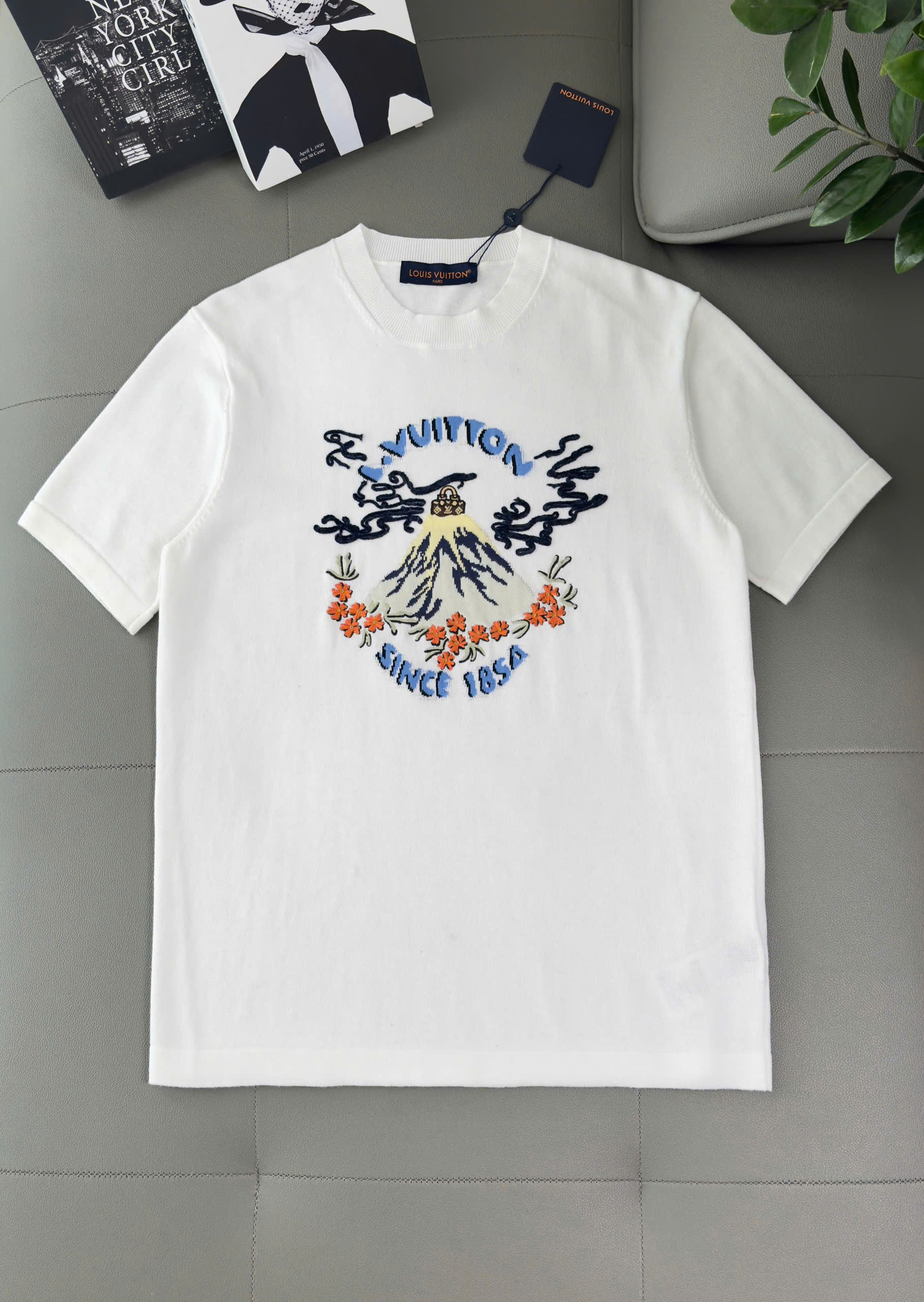 Áo phông T shirt Louis Vuitton LV Trắng logo thêu họa tiết trên đỉnh núi Like Auth XS-M DDT