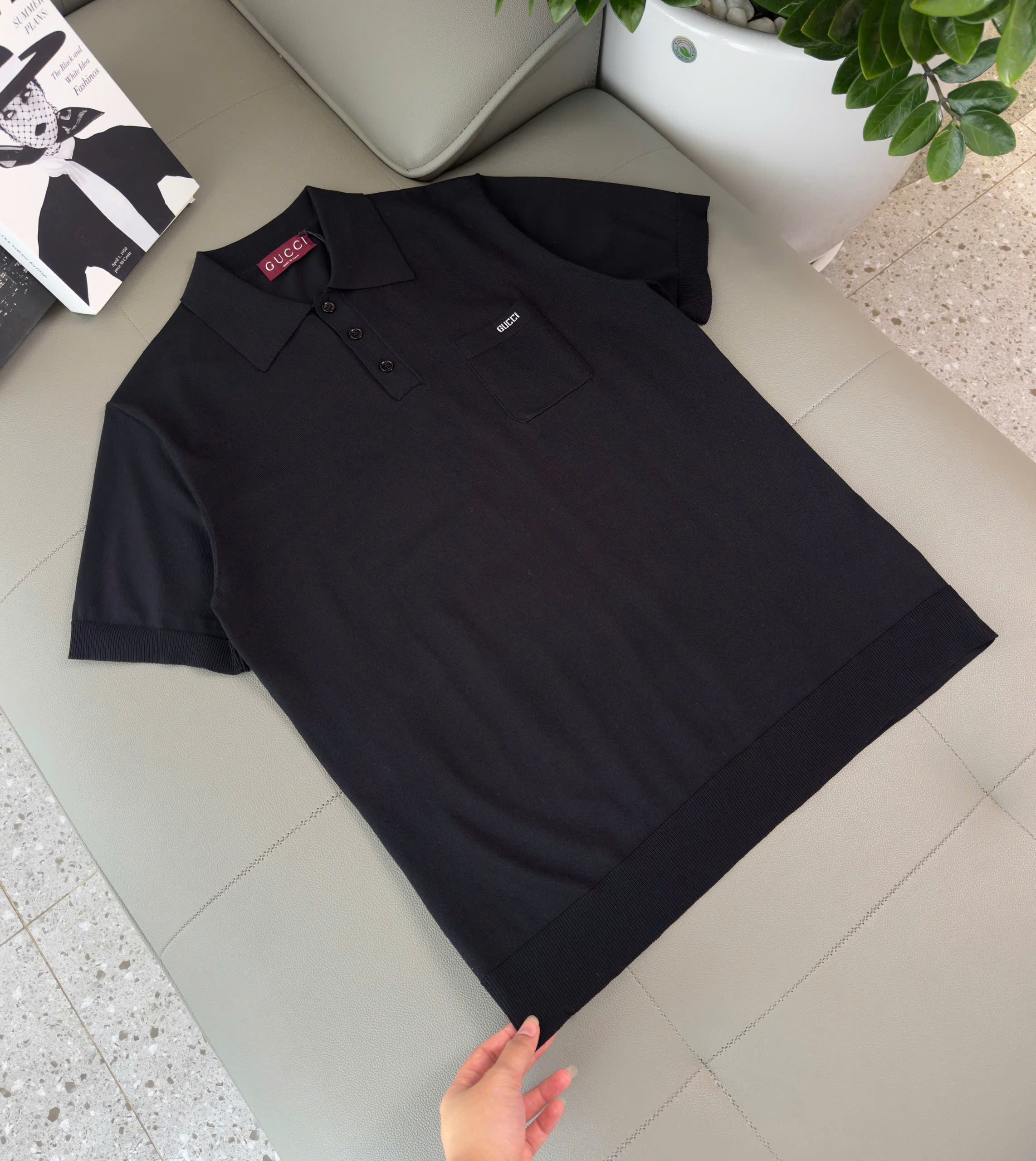 Áo polo Gucci GC len Đen túi ngực logo thêu Like Auth XS-M DDT