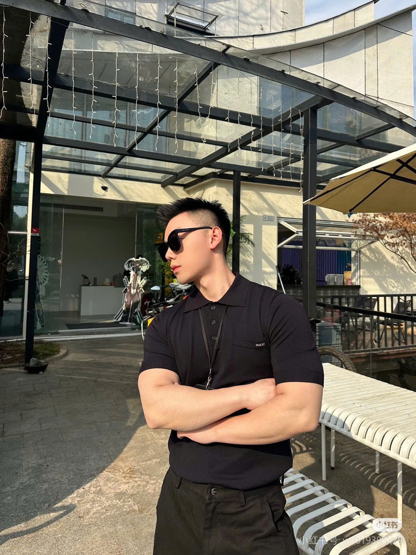 Áo polo Gucci GC len Đen túi ngực logo thêu Like Auth XS-M DDT