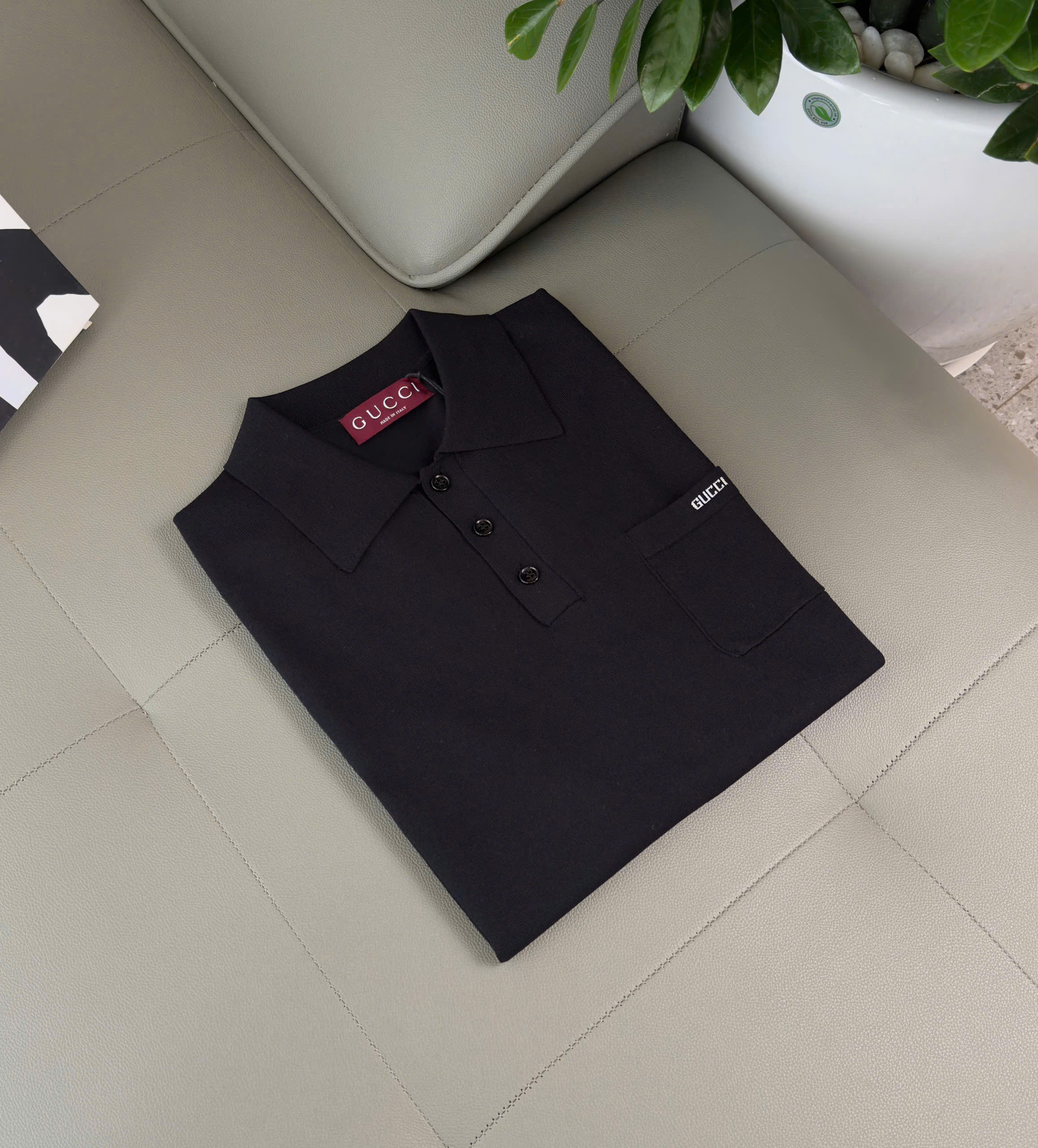 Áo polo Gucci GC len Đen túi ngực logo thêu Like Auth XS-M DDT