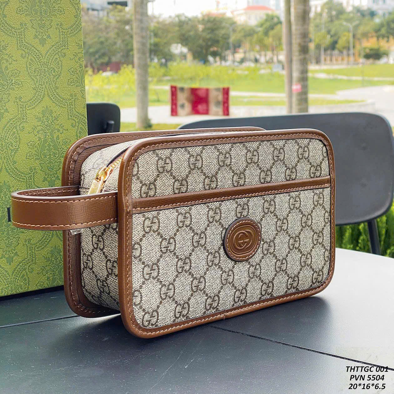 995 Túi ví Clutch Gucci GC monogram full Nâu Like Auth 20x16x7 DDT