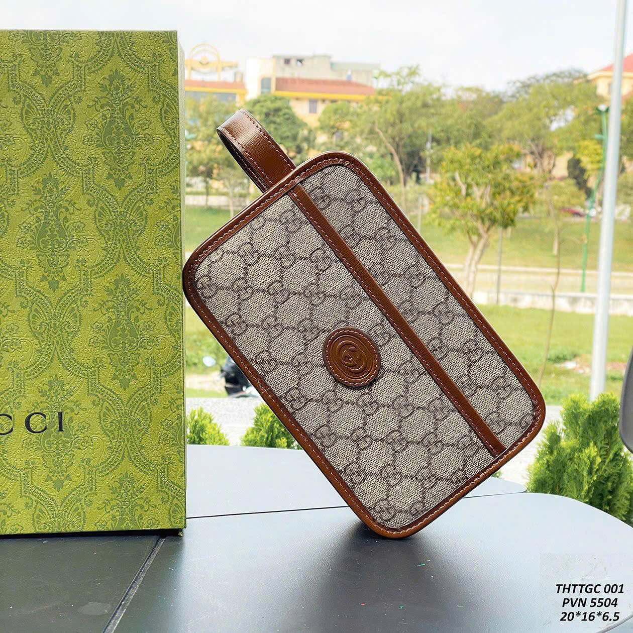995 Túi ví Clutch Gucci GC monogram full Nâu Like Auth 20x16x7 DDT