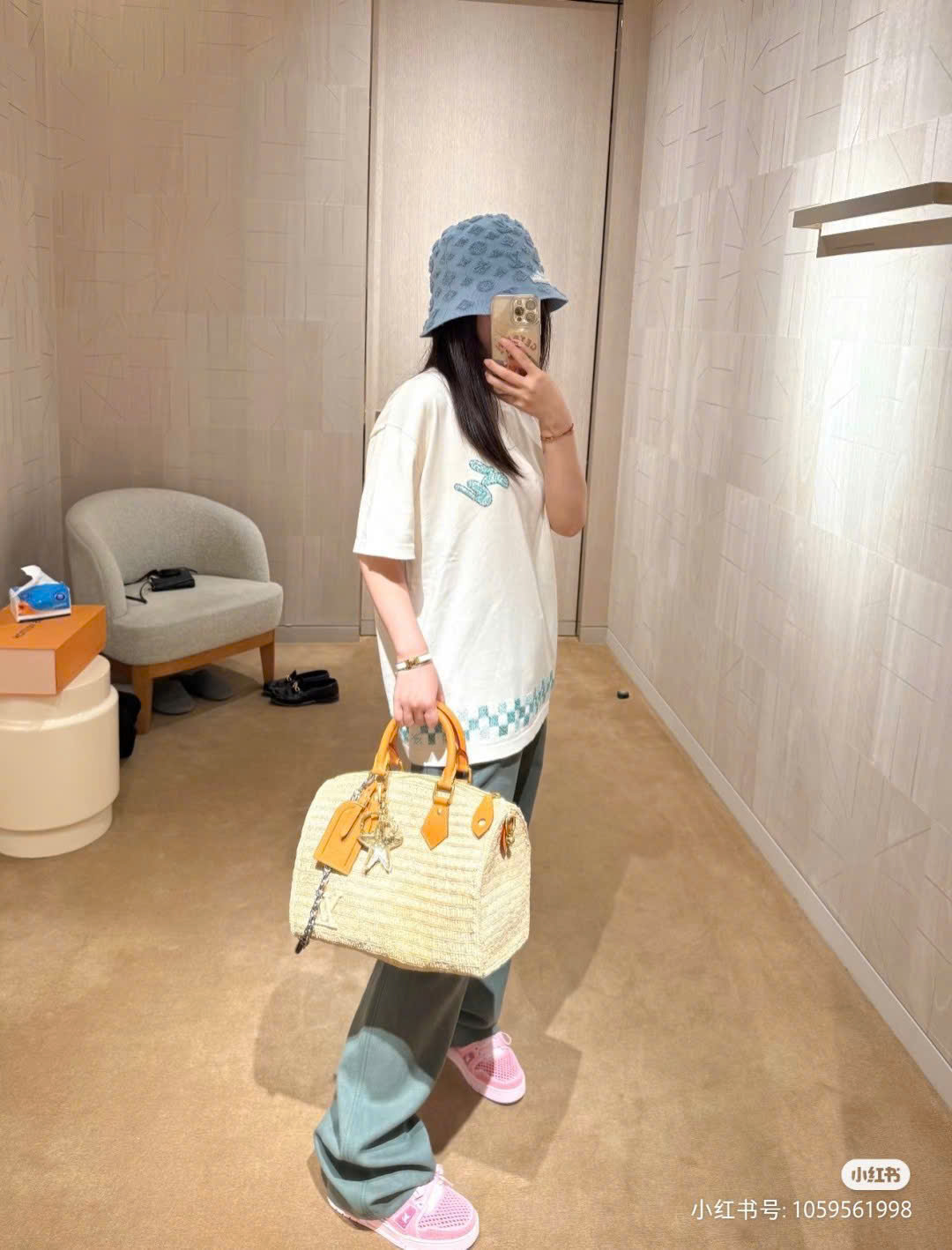 Áo phông T shirt len Louis Vuitton LV logo thêu ngực vạt caro đan Like Auth XS-M DDT