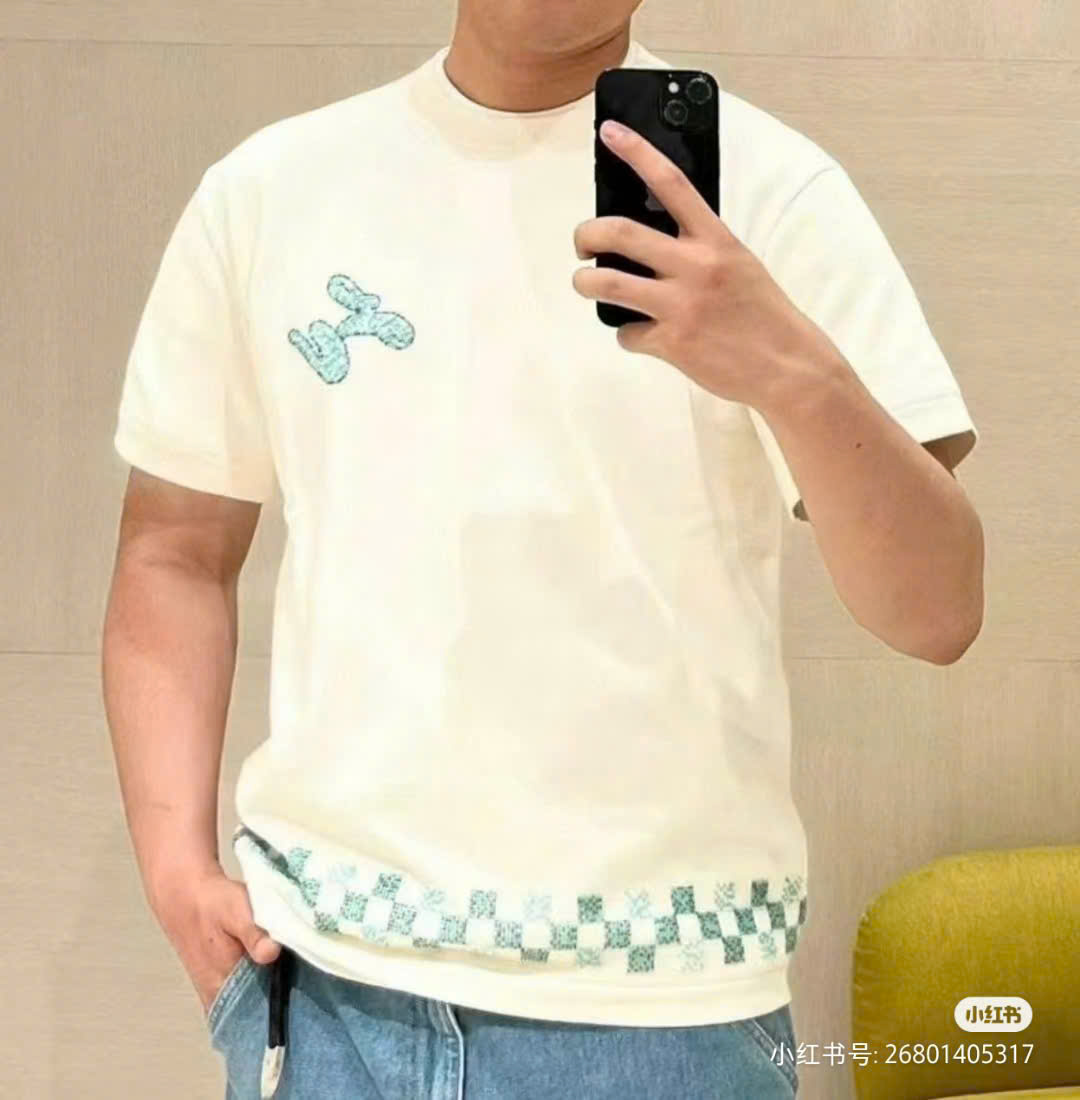 Áo phông T shirt len Louis Vuitton LV logo thêu ngực vạt caro đan Like Auth XS-M DDT