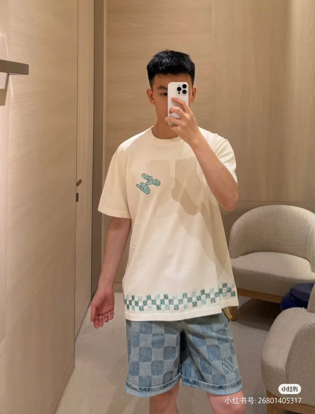 Áo phông T shirt len Louis Vuitton LV logo thêu ngực vạt caro đan Like Auth XS-M DDT