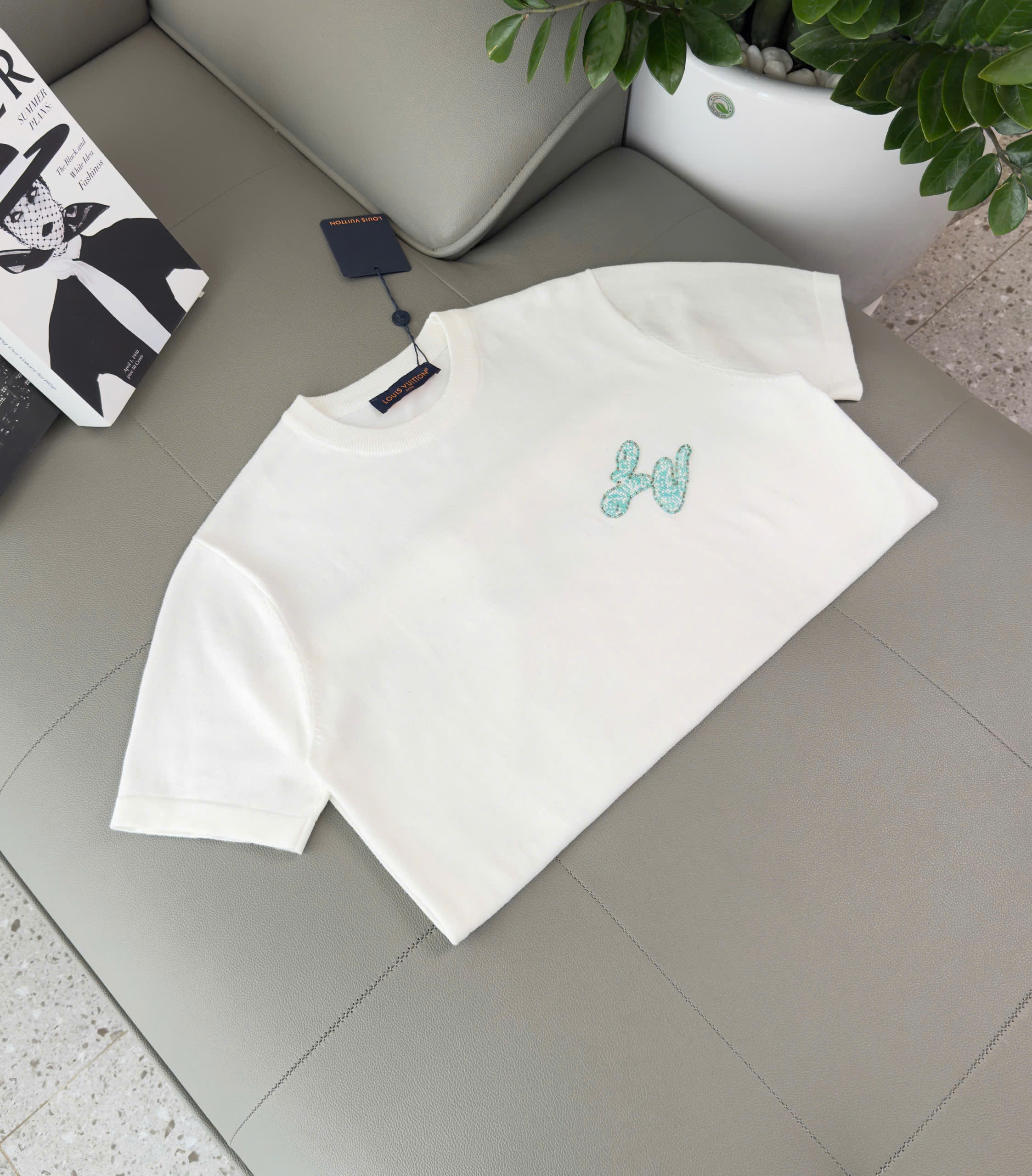 Áo phông T shirt len Louis Vuitton LV logo thêu ngực vạt caro đan Like Auth XS-M DDT