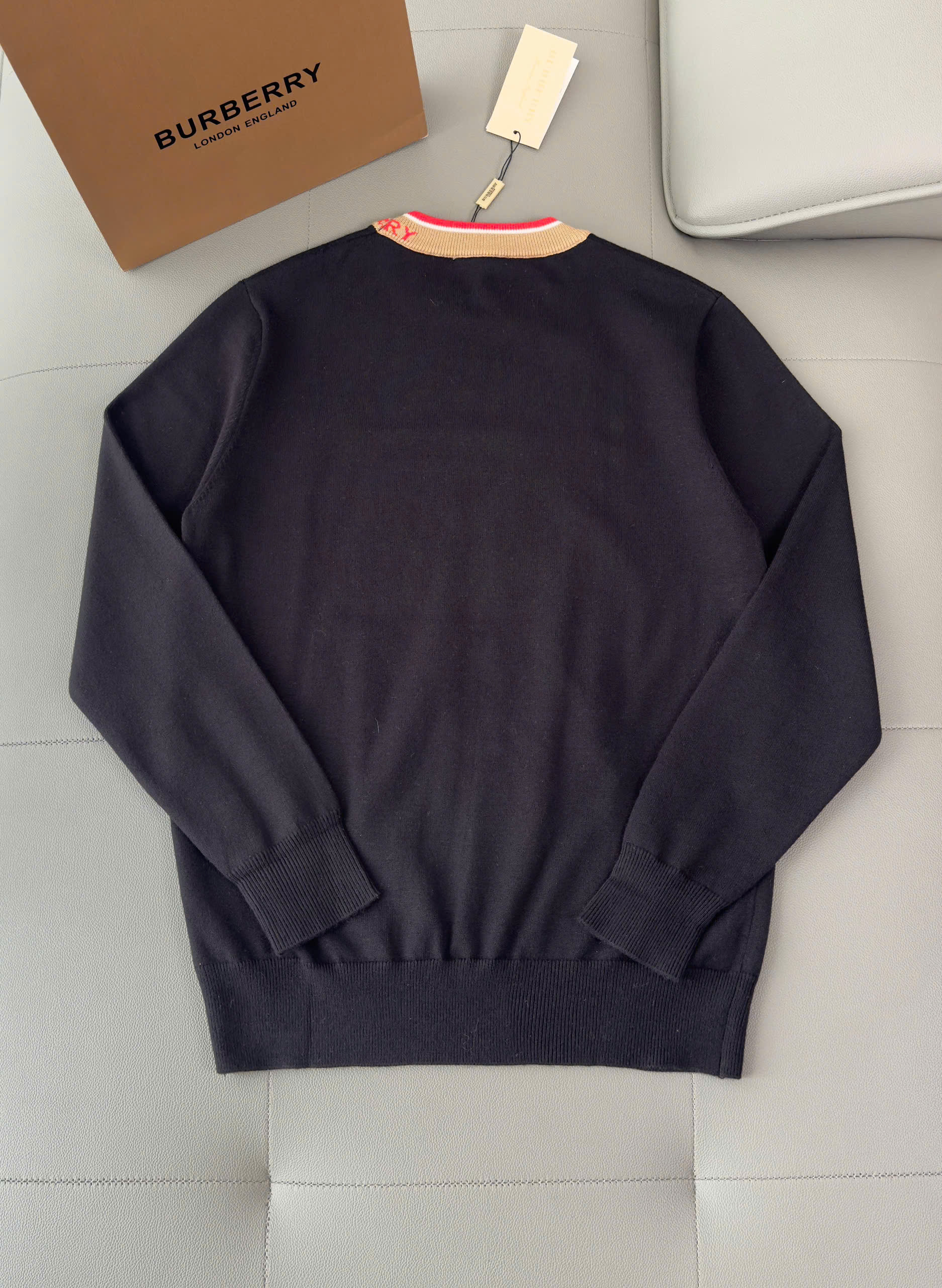 Áo sweater len Burberry BBR Đen check cổ thêu Ngựa Bay ngực Like Auth M-XXL DDT