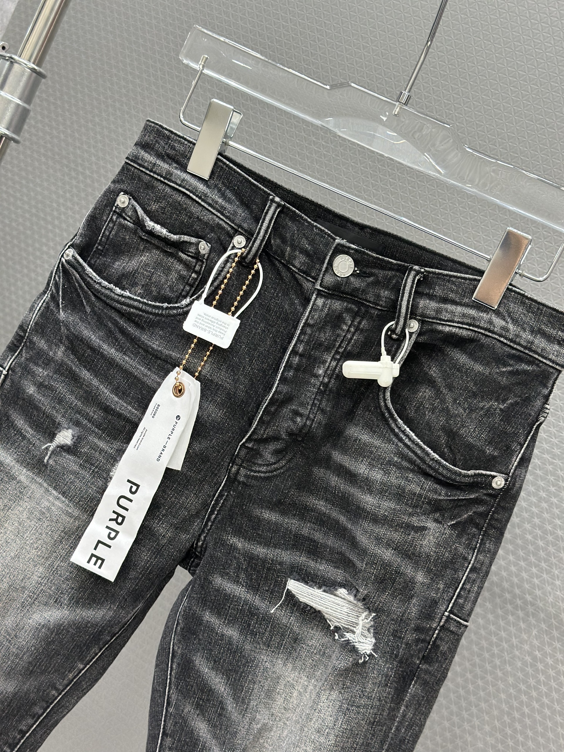 Quần bò jean Purple Xám rách gấu wash vải Trắng túi sau Like Auth 28-34 VTN