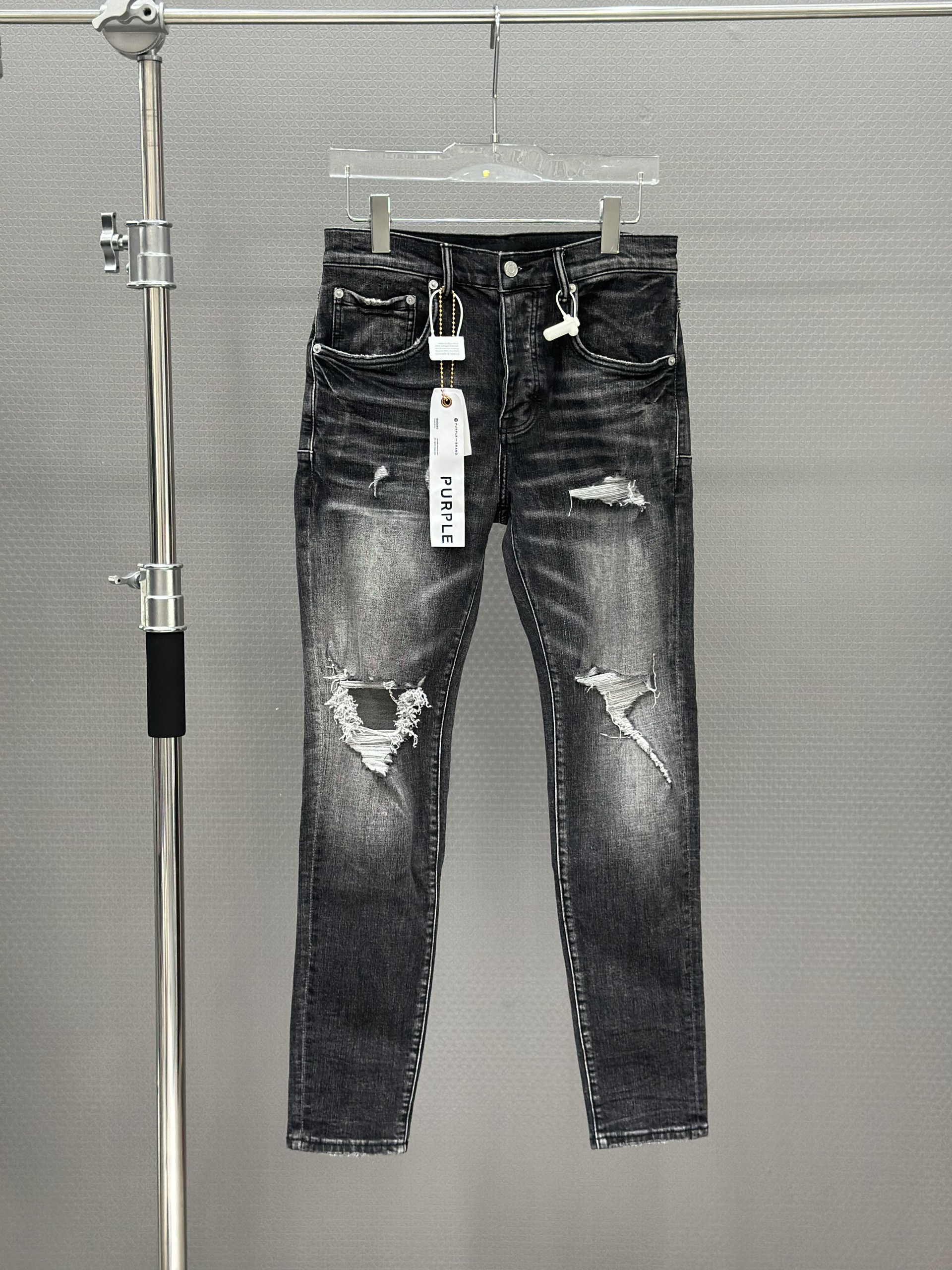 Quần bò jean Purple Xám rách gấu wash vải Trắng túi sau Like Auth 28-34 VTN