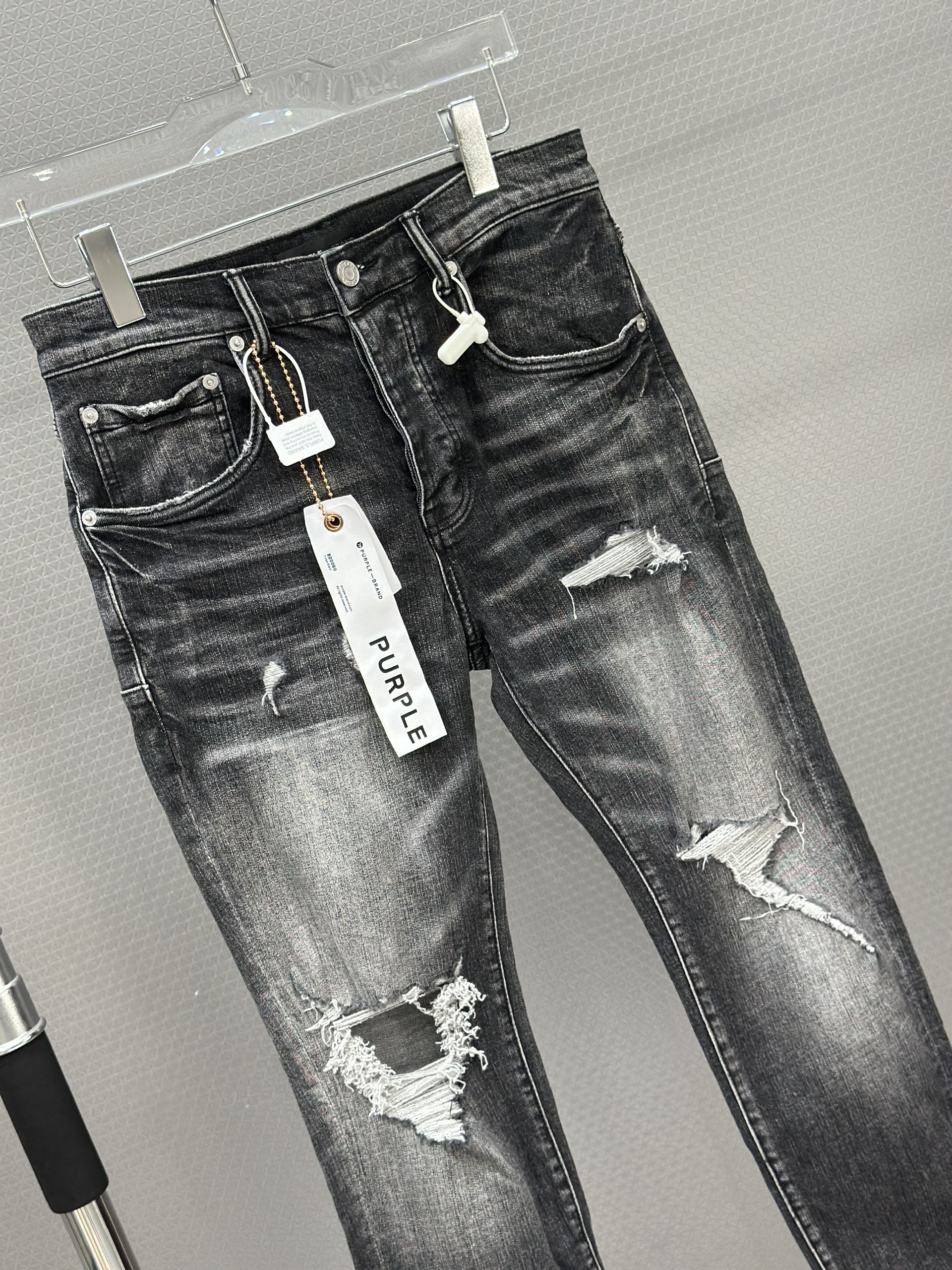 Quần bò jean Purple Xám rách gấu wash vải Trắng túi sau Like Auth 28-34 VTN