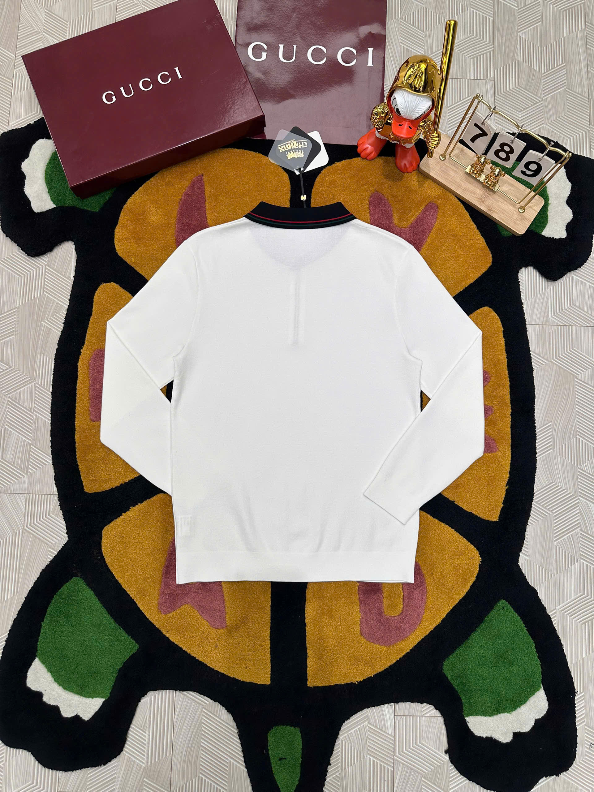 Áo polo len dài tay Dior CD logo thêu check cổ kẻ sọc Like Auth 48-52 MK