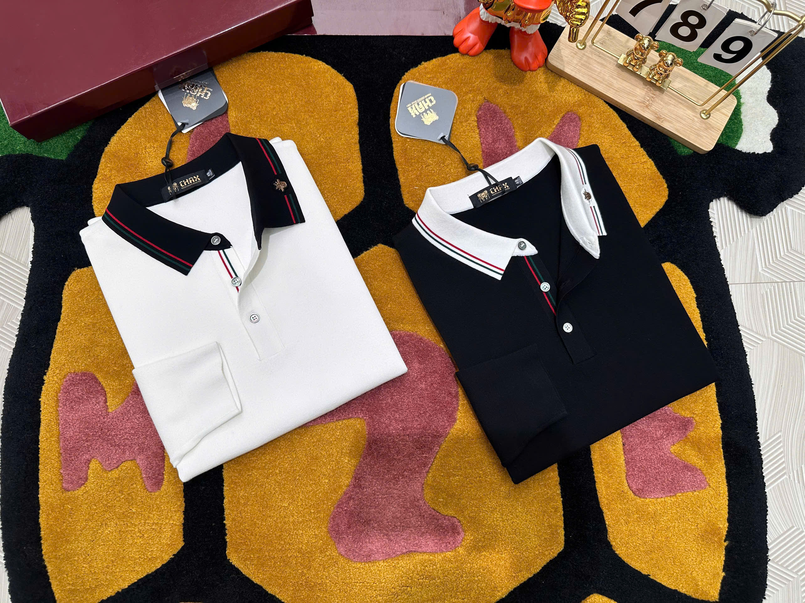 Áo polo len dài tay Dior CD logo thêu check cổ kẻ sọc Like Auth 48-52 MK