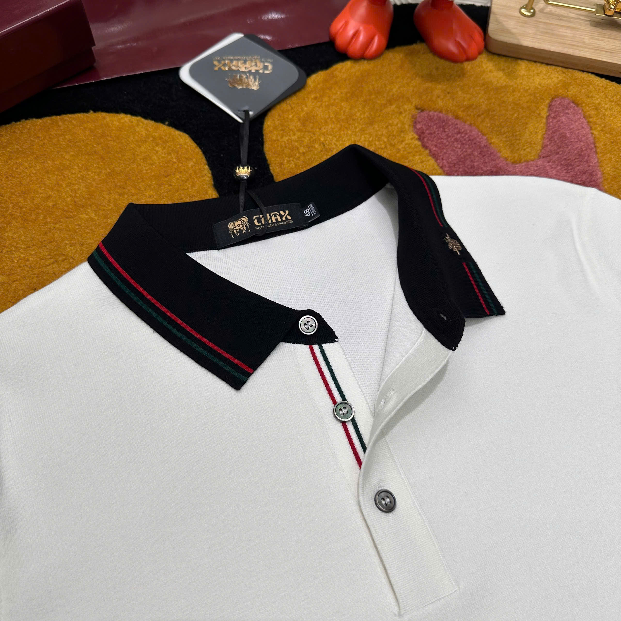 Áo polo len dài tay Dior CD logo thêu check cổ kẻ sọc Like Auth 48-52 MK