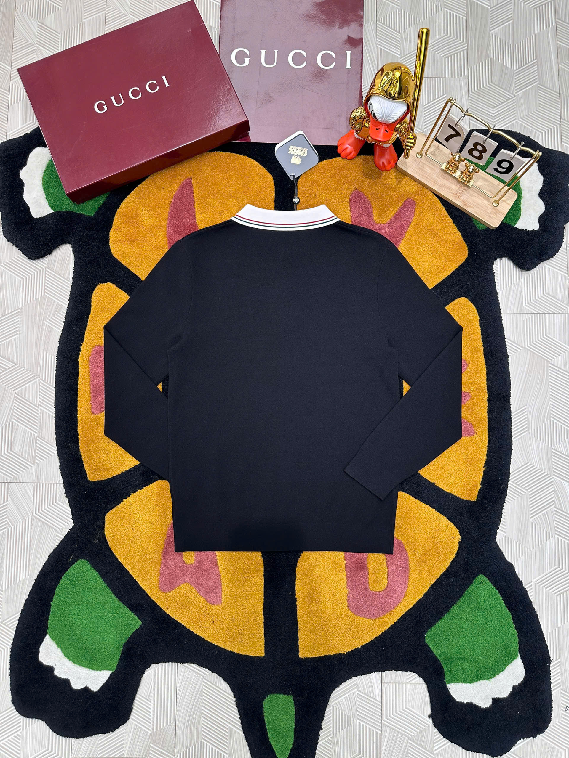 Áo polo len dài tay Dior CD logo thêu check cổ kẻ sọc Like Auth 48-52 MK