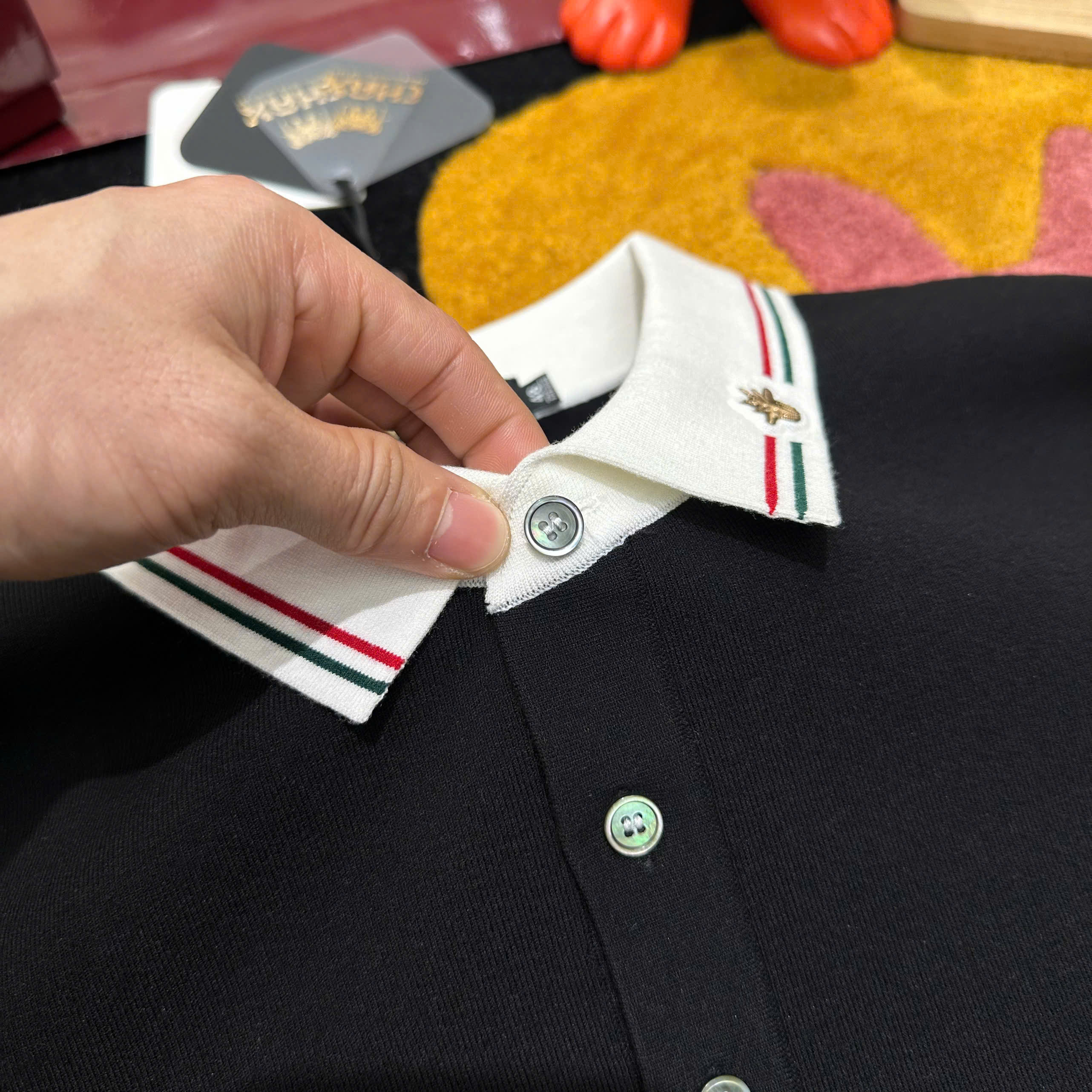 Áo polo len dài tay Dior CD logo thêu check cổ kẻ sọc Like Auth 48-52 MK