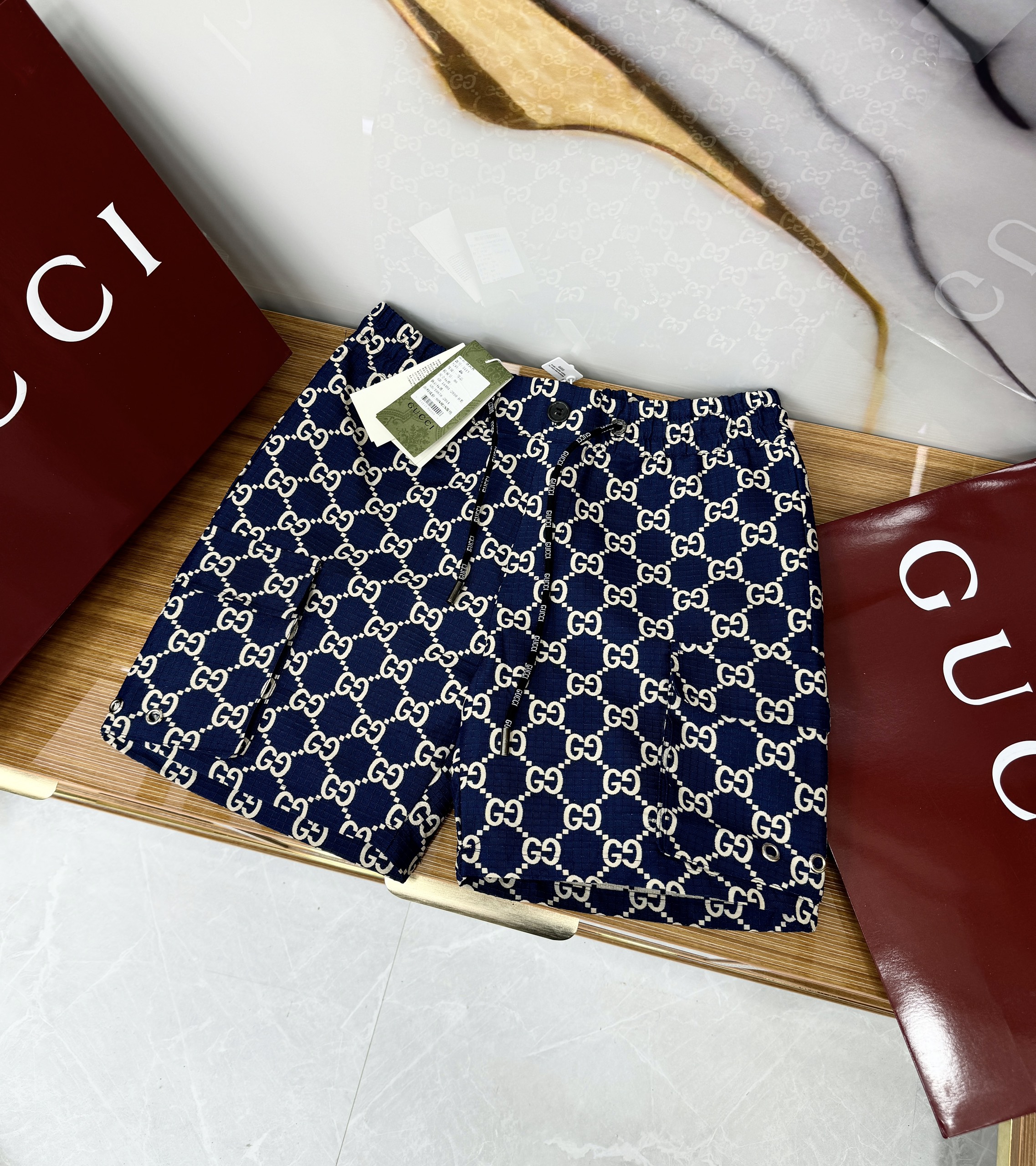 Quần short gió Gucci GC họa tiết monogram logo GG full Like Auth 1-1 on web CD