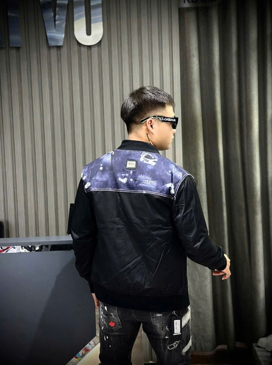 Áo khoác bomber gió Dsquared2 DSQ wash vải bò vai ngực Like Auth XS-L CD