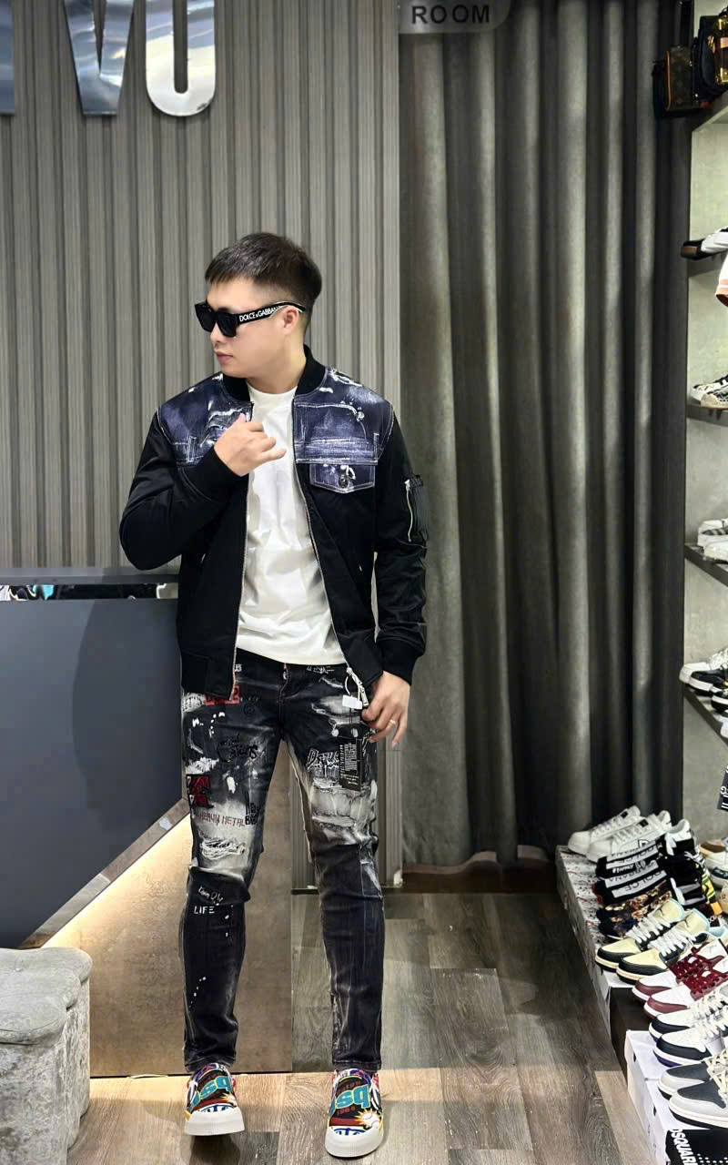 Áo khoác bomber gió Dsquared2 DSQ wash vải bò vai ngực Like Auth XS-L CD