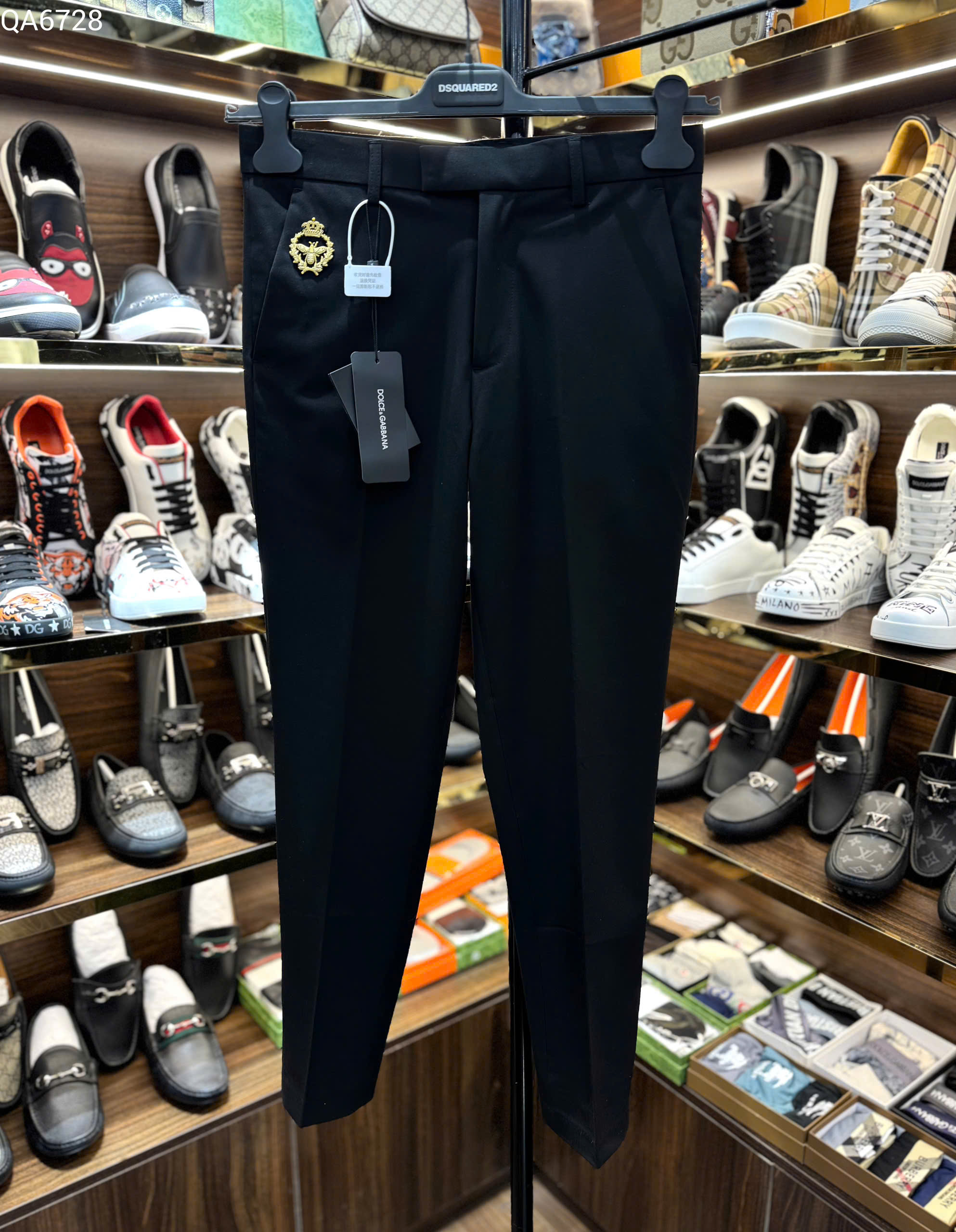 Quần tây âu Dolce Gabbana DG thêu Ong vương miện đùi tag da Like Auth 28-36 MK